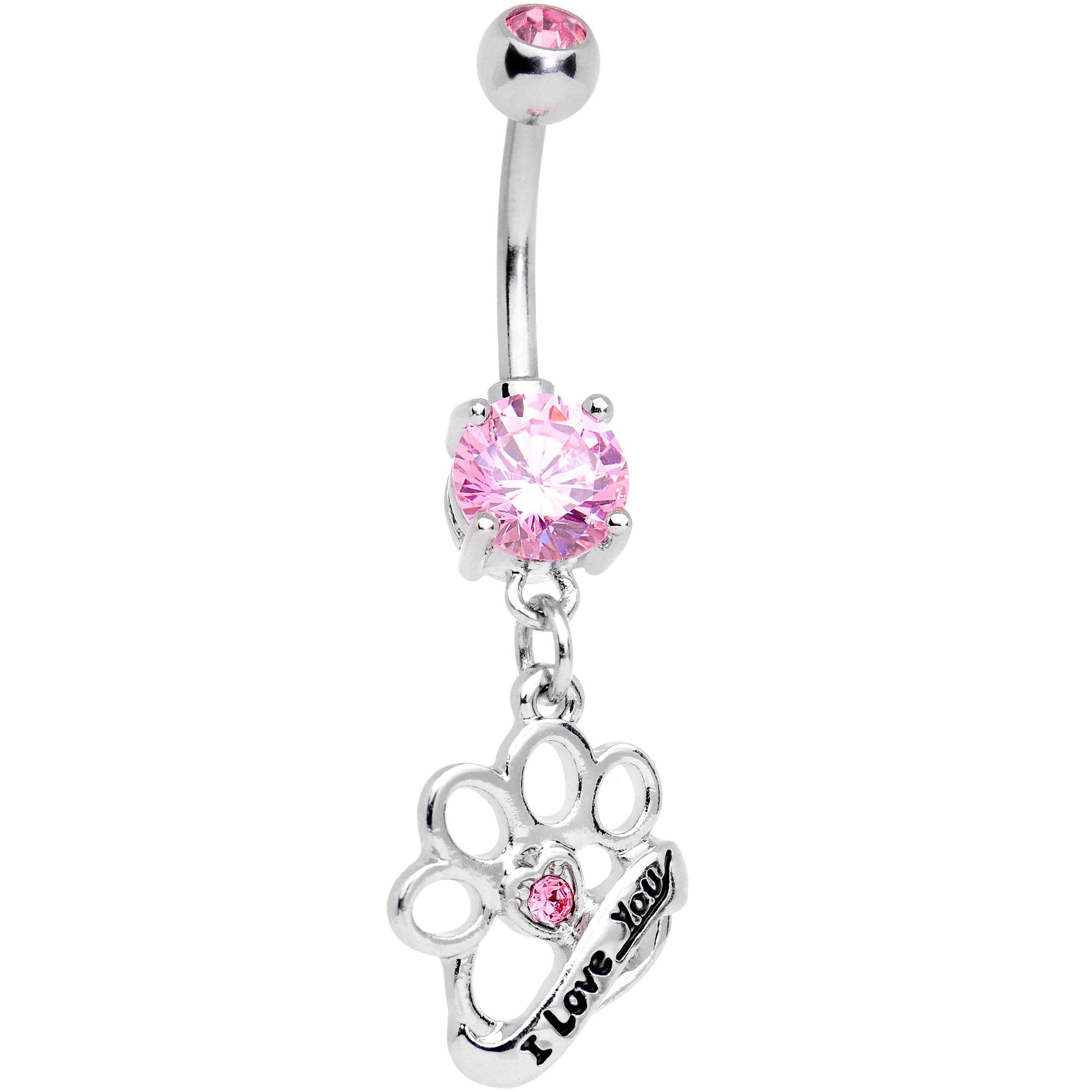 BodyCandy Pink Gem I Love You Brass Knuckles Dangle Belly Ring — main product shot