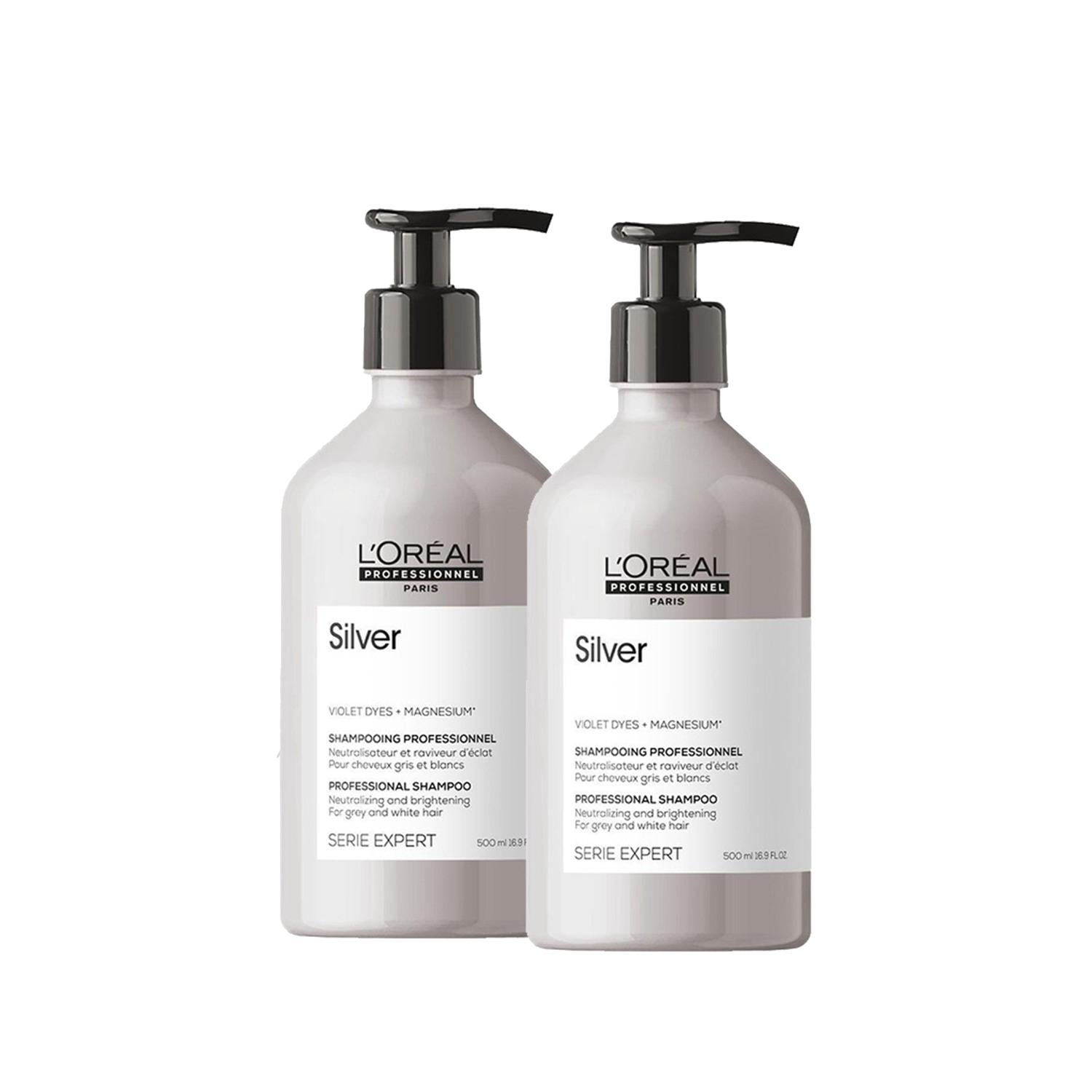 Loreal Professionnel Paris Serie Expert Silver Purple Shampoo - Professional Grey Hair Care Shampoo - 500ml x 2
