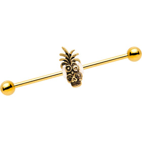 Gold PVD Steampunk Tiki Skull Headdress Industrial Barbell 38mm