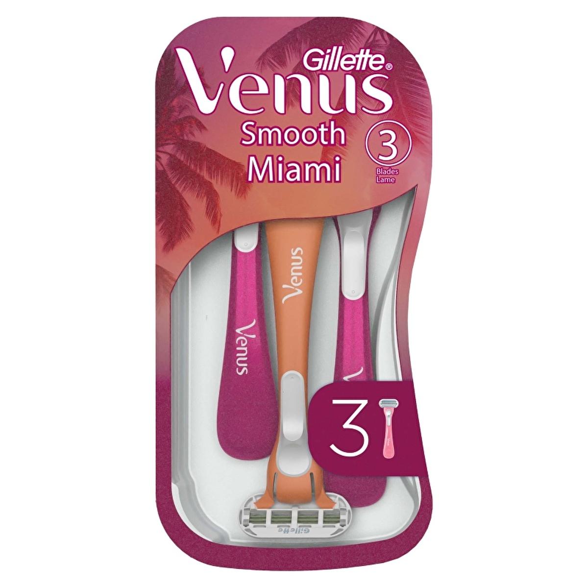 Gillette Venus Smooth Miami Disposable Razors for Women - 3-Blade Close Shave, Ergonomic Handle, and Smooth Skin
