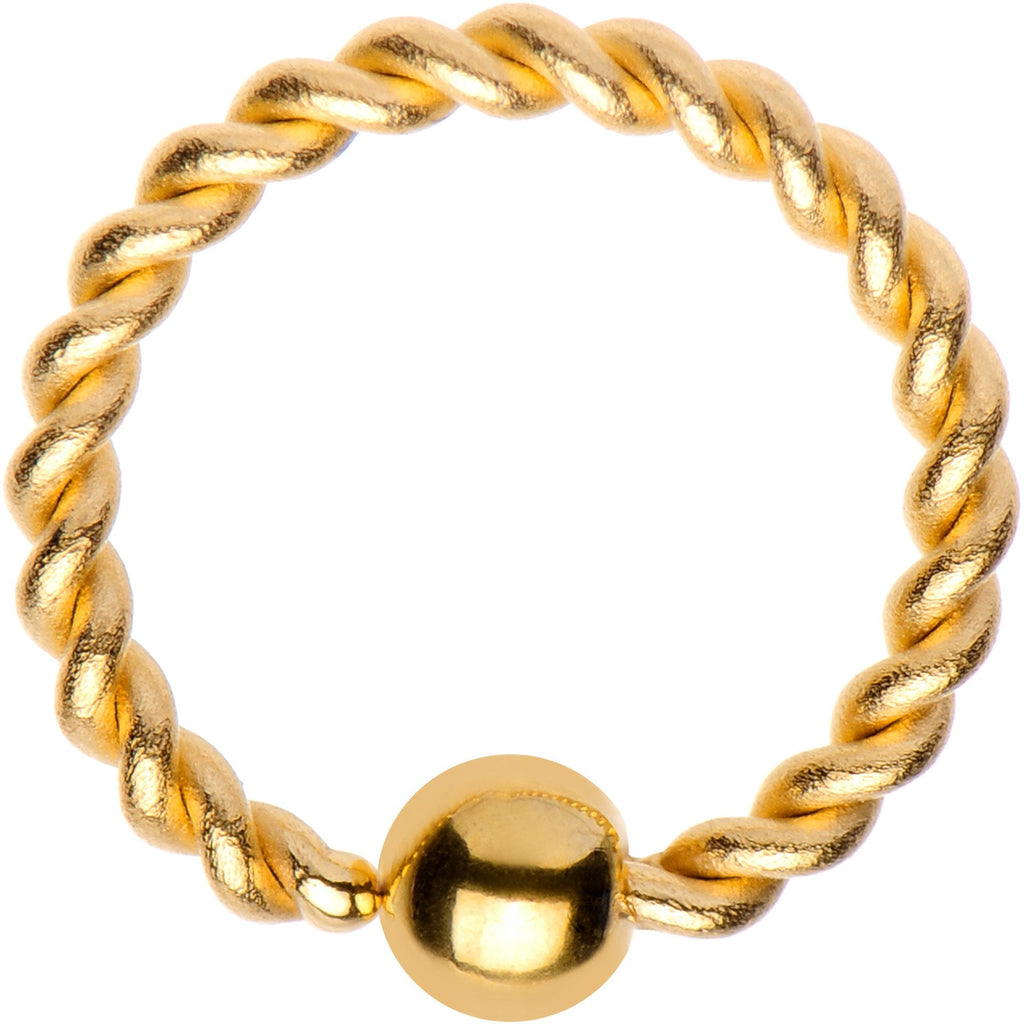 BodyCandy 16G 5/16 Gold Tone IP Seriously Twisted BCR Captive Ring — detail close-up