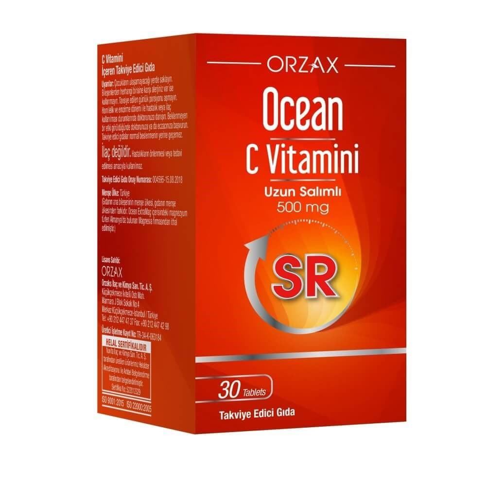 Ocean Vitamin C-SR Sustained Release Vitamin C Supplement for Adults - 30 Tablets, Immune System Support