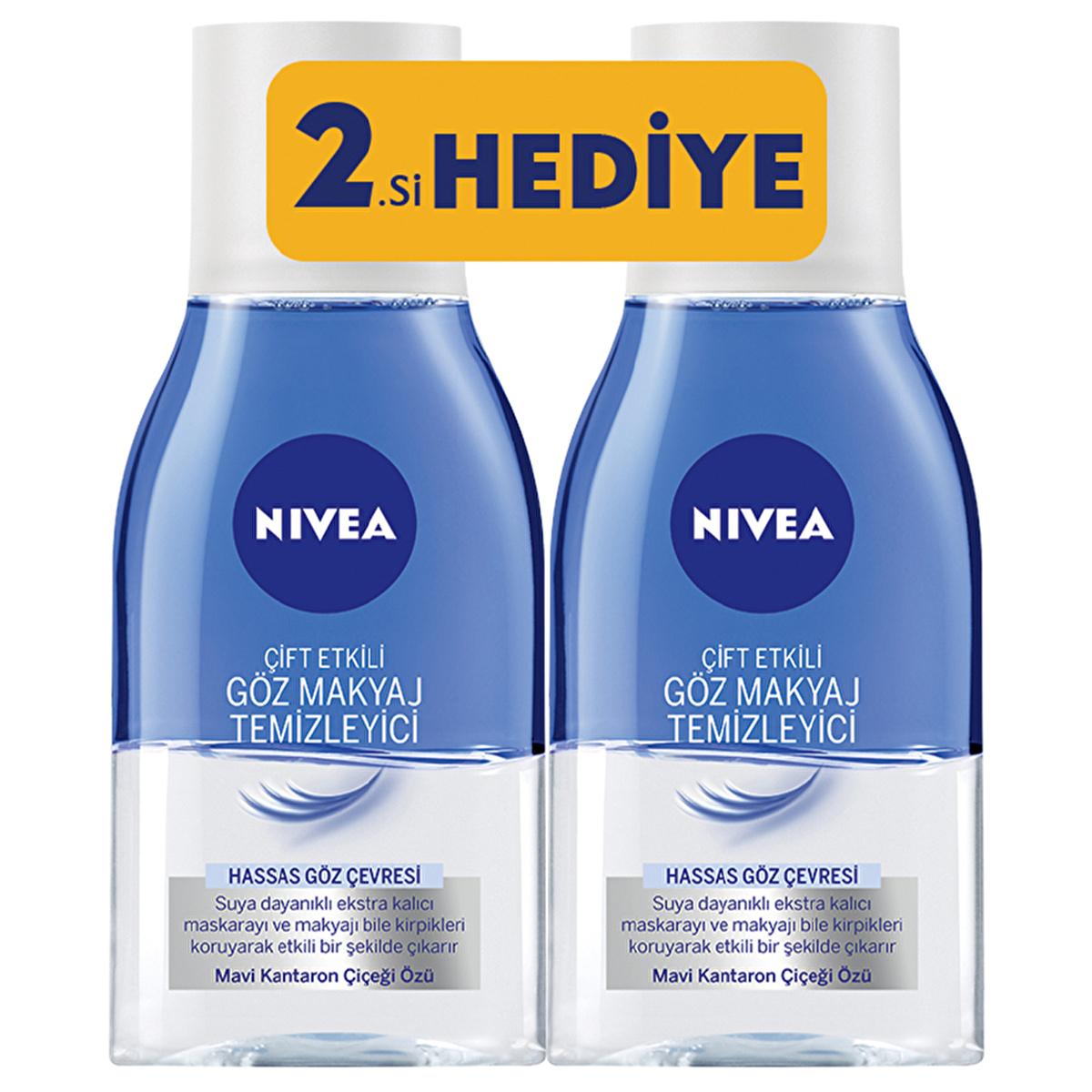 Nivea Double Effect Eye Makeup Remover (2-Pack) - Gentle, Waterproof, Non-Oily - Blue Cornflower Extract, Soothes & Protects Lashes