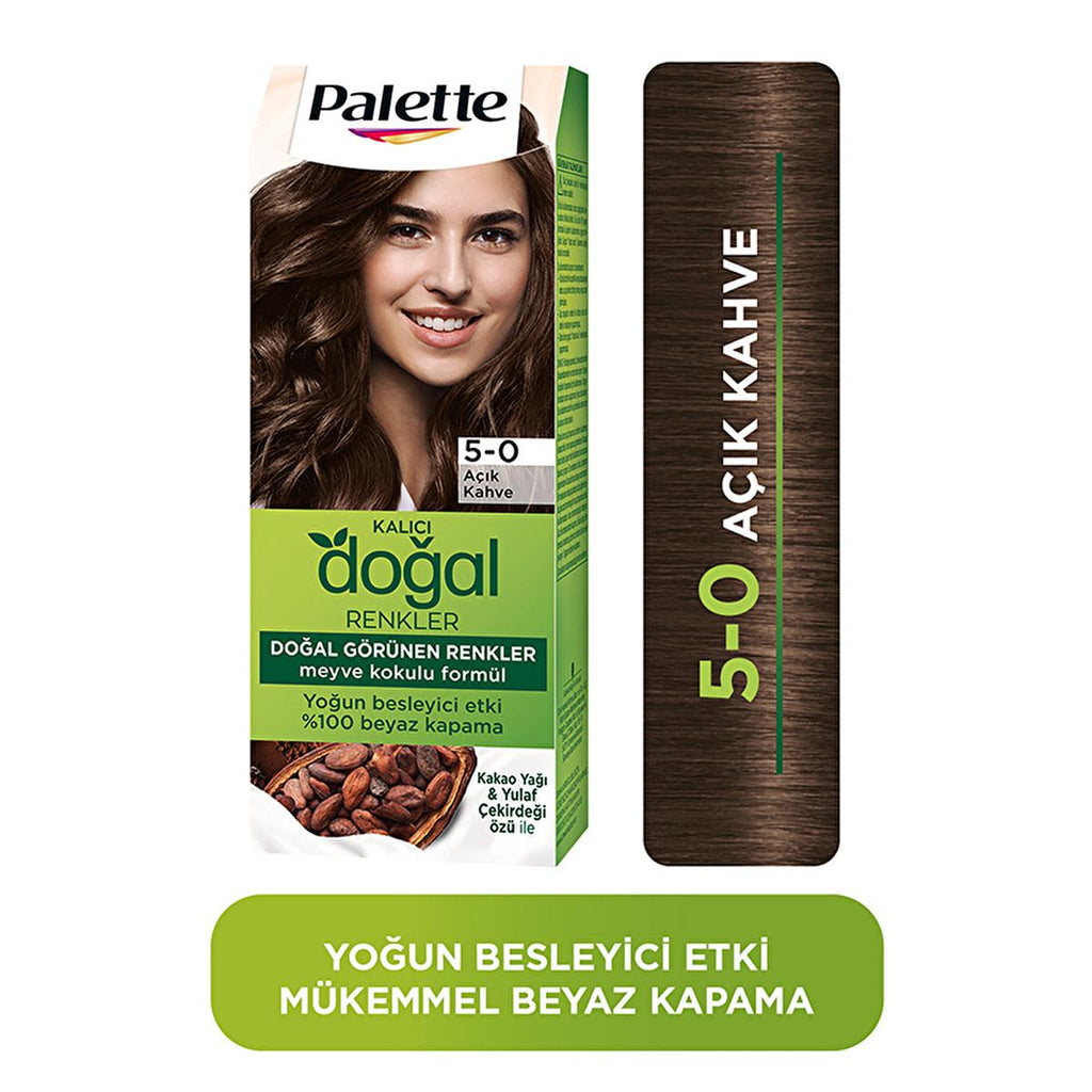 Palette Natural Permanent Hair Dye 5-0 Light Brown - Enriched with Natural Ingredients for Long-Lasting Color