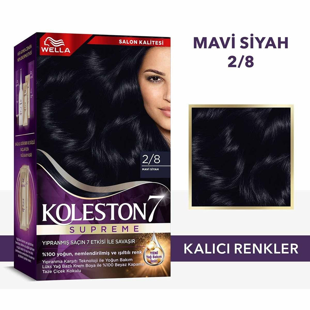Wella Koleston Supreme Blue Black Hair Dye 2/8: Intense Color, Gray Coverage & Conditioning - At-Home Permanent Hair Color Kit