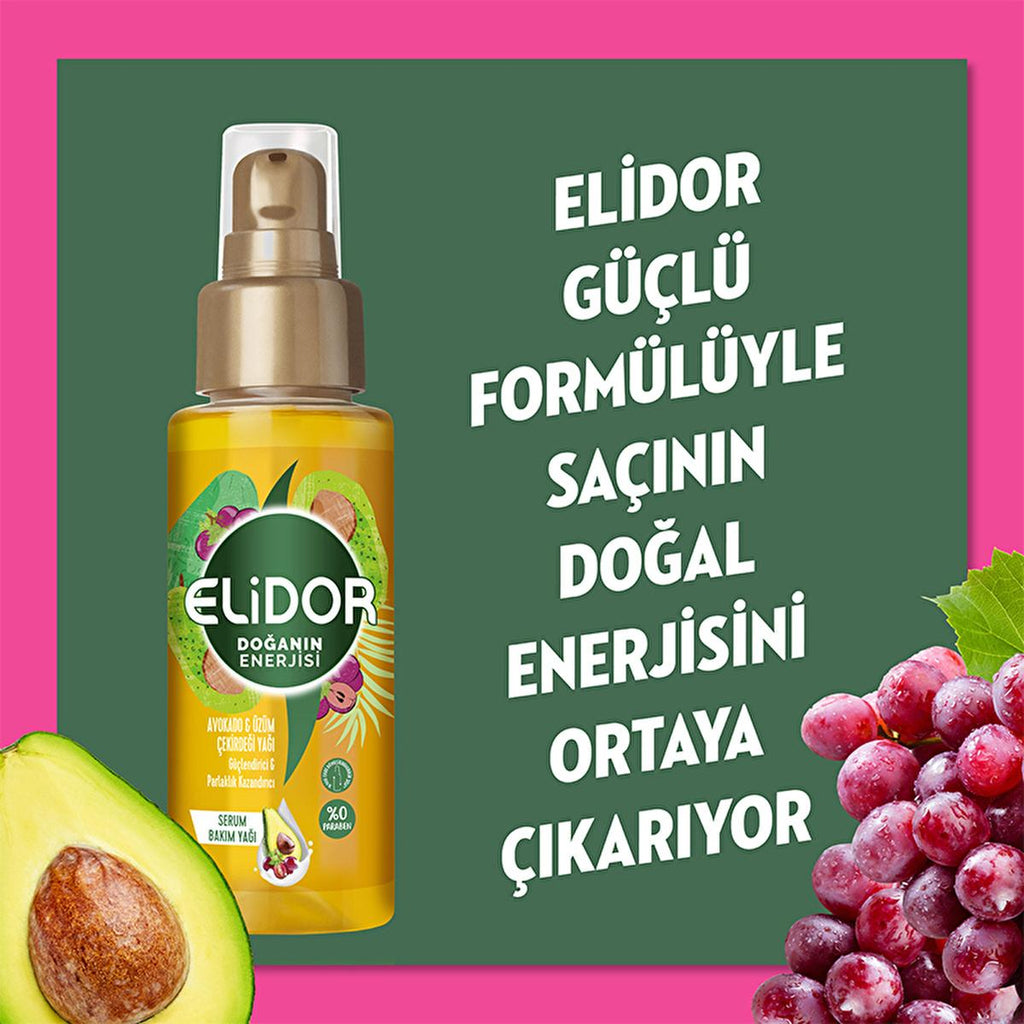 Elidor Avocado & Grape Seed Oil Hair Serum: Shine & Strength - Paraben Free, Lightweight Natural Hair Oil