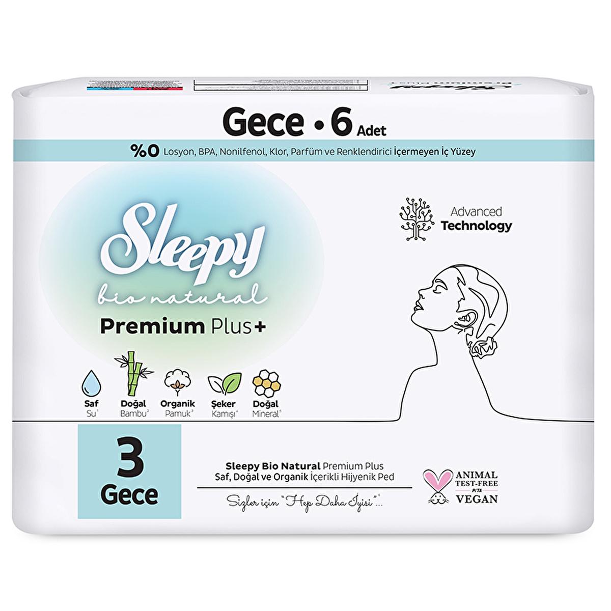 Sleepy Bio Natural: Organic Cotton Nighttime Pads - Sustainable, Hypoallergenic Feminine Hygiene for Women - 6 Count