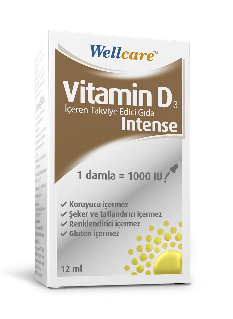 Wellcare Vitamin D3 Intense 1000IU 12ml - Liquid Vitamin D3 Supplement for Bone Health