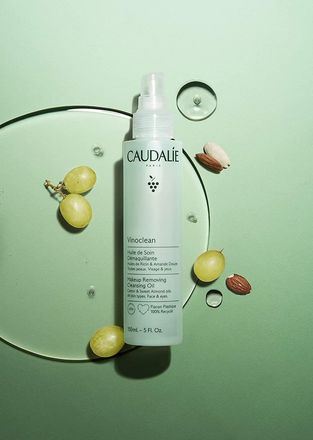 Caudalie Vinoclean Makeup Removing Cleansing Oil - Gentle Vegan Makeup Remover for Sensitive Skin, 5.07 fl oz