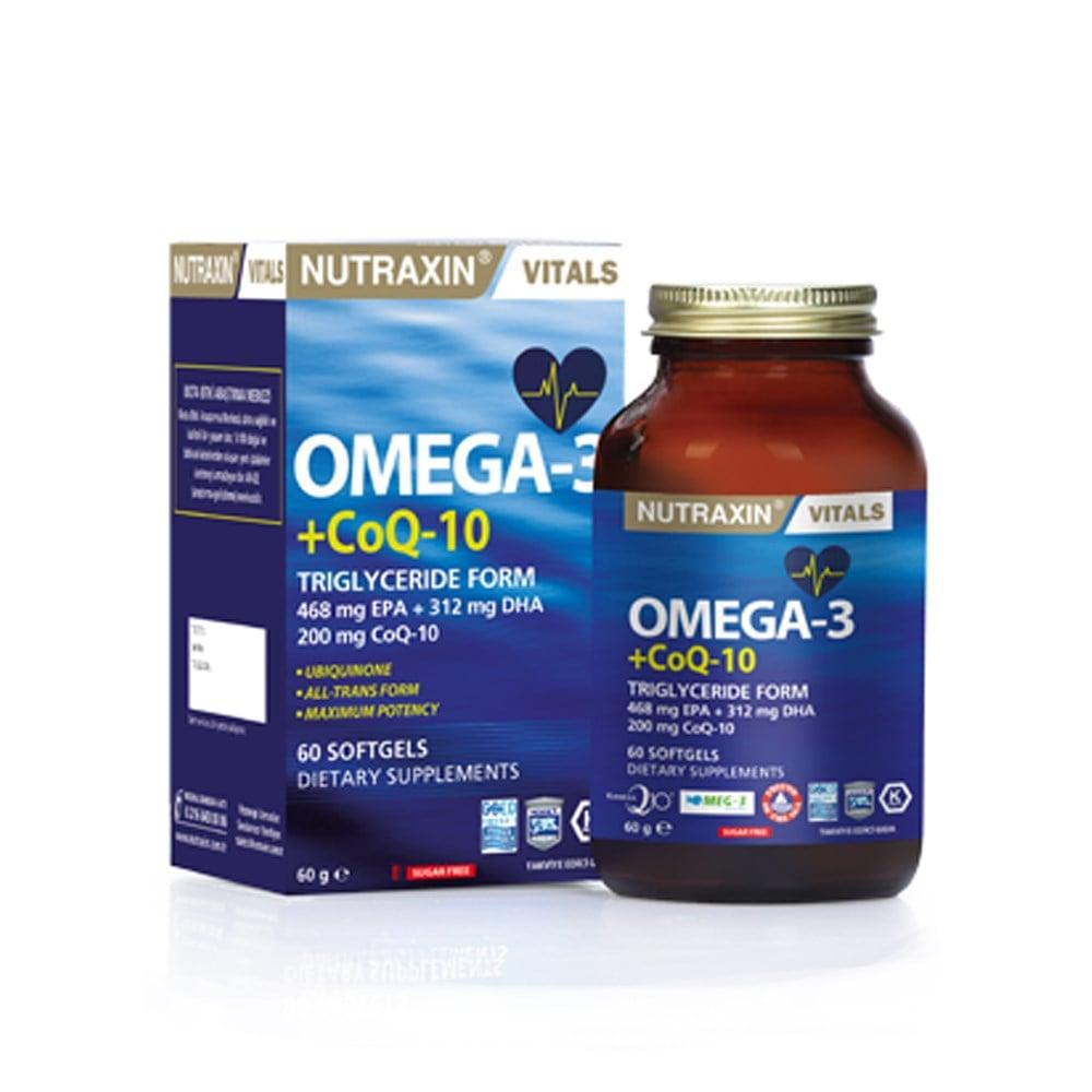 Nutraxin Omega-3 + CoQ-10 Dietary Supplement for Heart Health Support - 60 Softgel Capsules