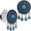 BodyCandy Southwest Blue Drum Dreamcatcher Dangle Double Flare Plug Set 6mm to 25mm — color detail