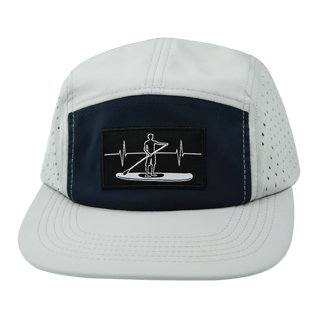 The Heartbeat Brand Paddle Board Hat - 5 Panel - Gray / Navy - Laser Mesh — back view