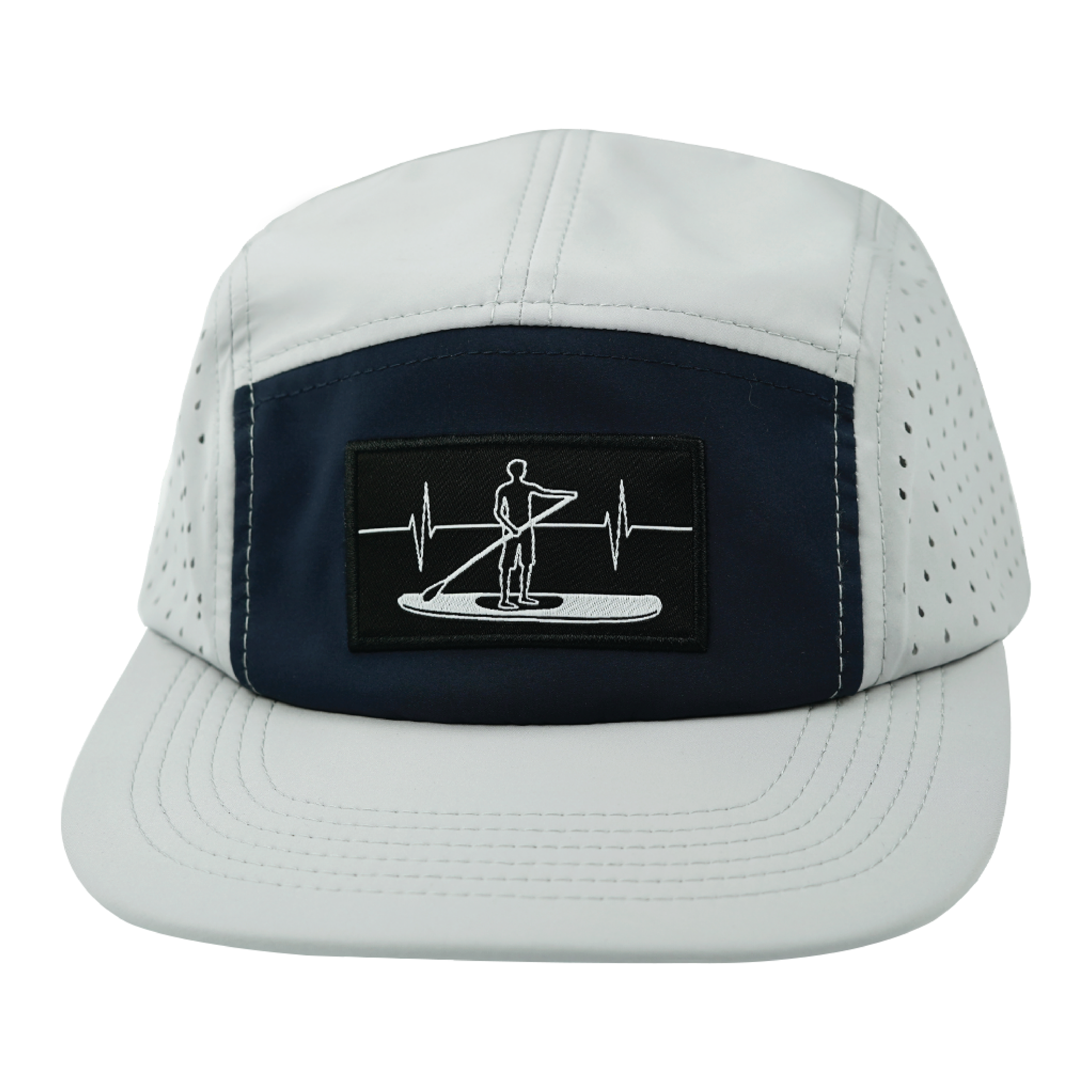 The Heartbeat Brand Paddle Board Hat - 5 Panel - Gray / Navy - Laser Mesh — back view