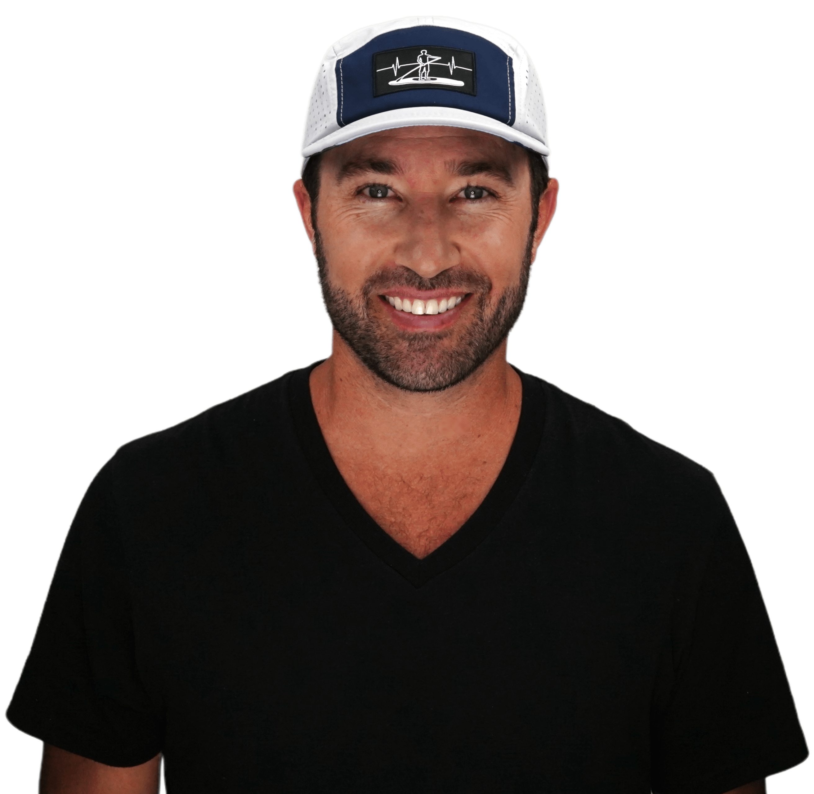 The Heartbeat Brand Paddle Board Hat - 5 Panel - Gray / Navy - Laser Mesh — detail close-up
