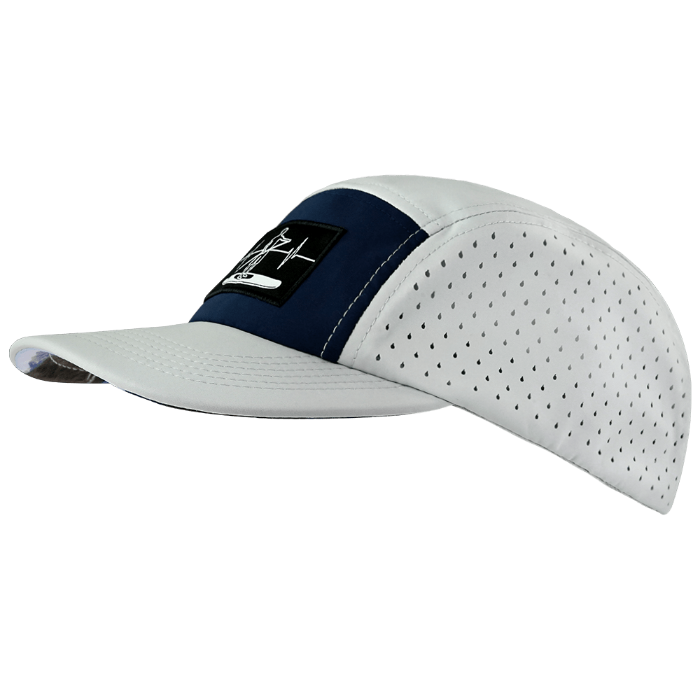 The Heartbeat Brand Paddle Board Hat - 5 Panel - Gray / Navy - Laser Mesh — side view