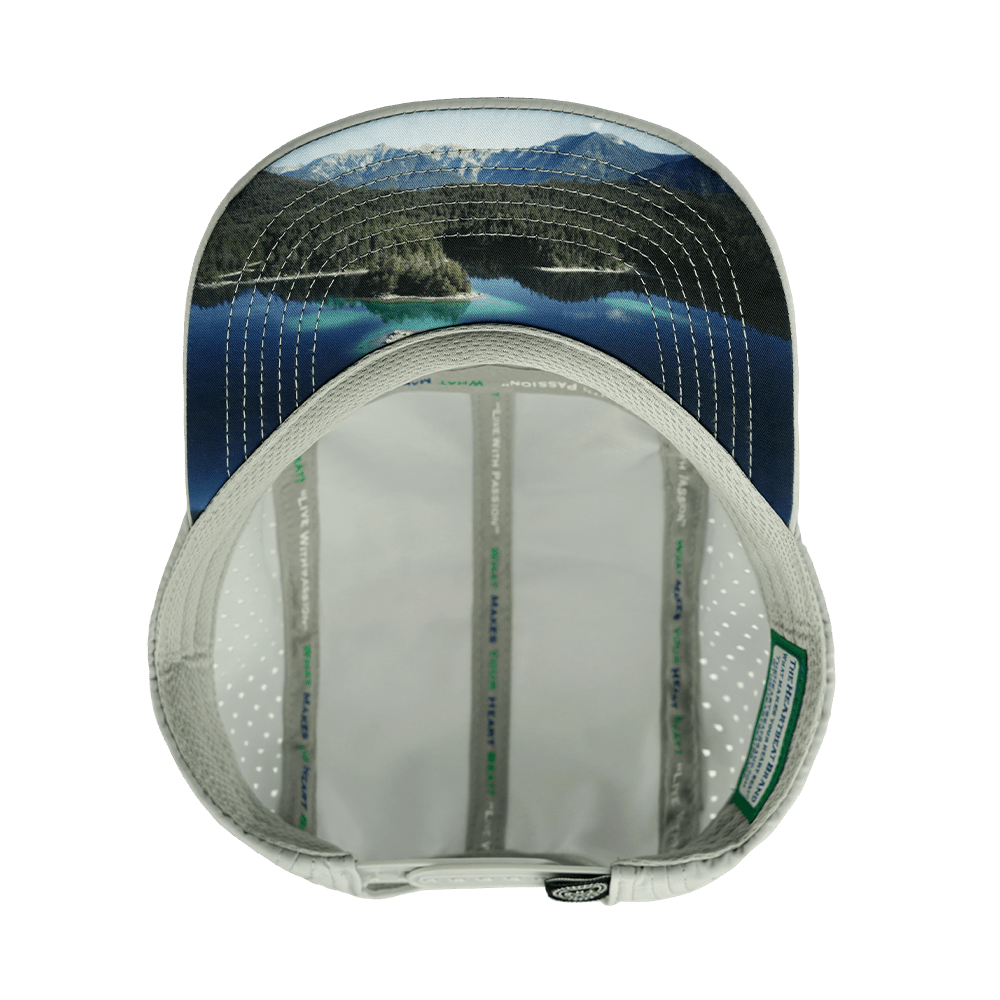 The Heartbeat Brand Paddle Board Hat - 5 Panel - Gray / Navy - Laser Mesh — alternative angle