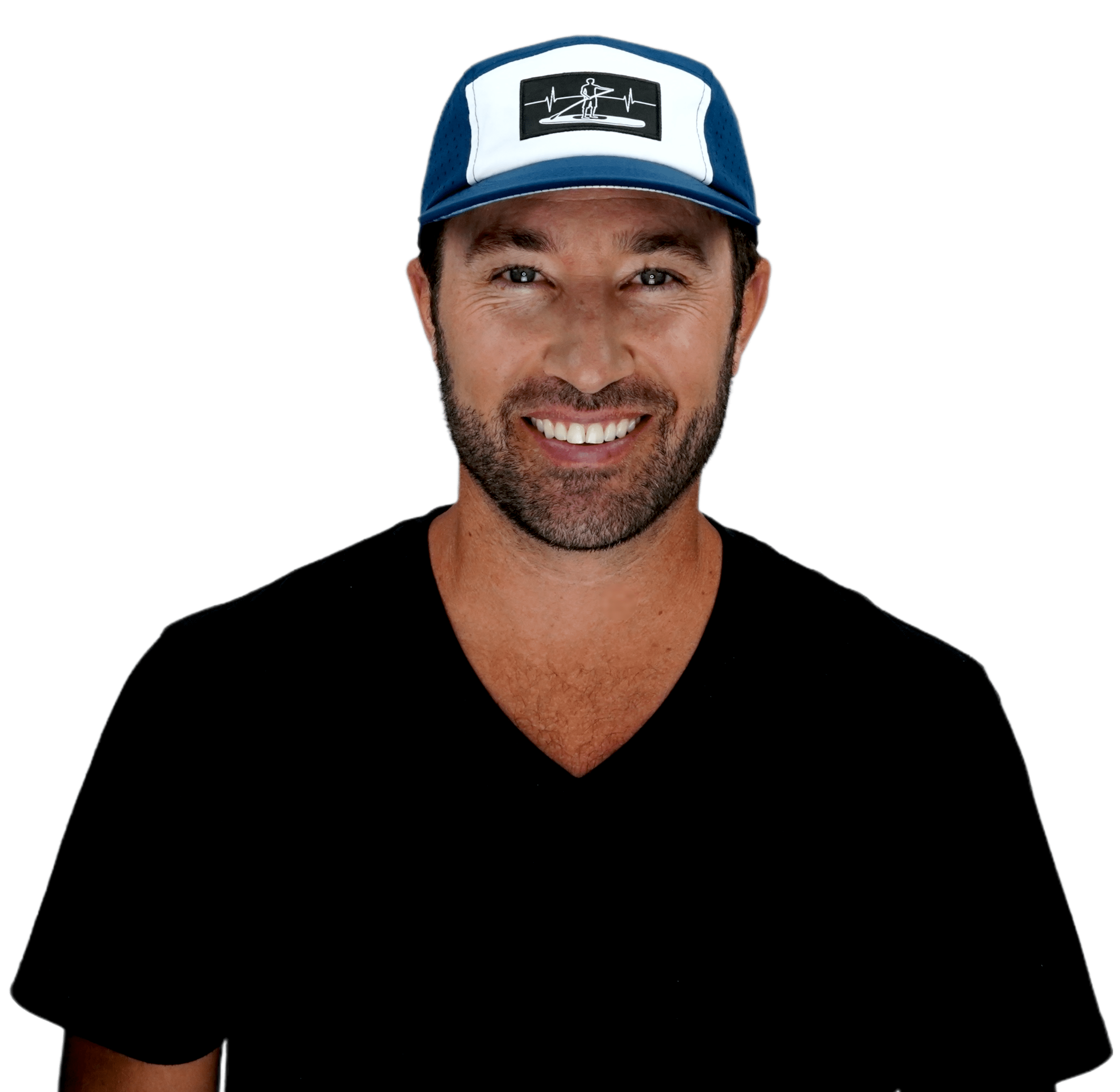 The Heartbeat Brand Paddle Board Hat - 5 Panel - Navy / White - Laser Mesh — detail close-up