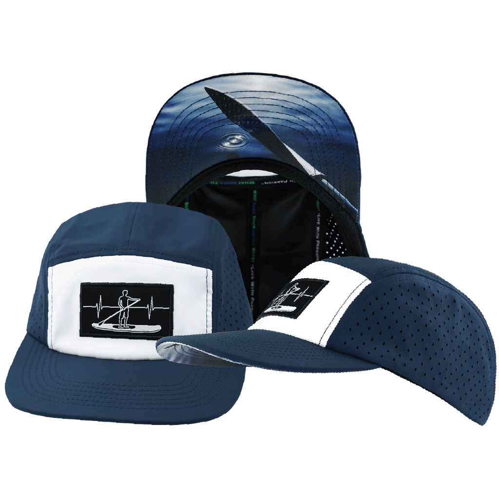 The Heartbeat Brand Paddle Board Hat - 5 Panel - Navy / White - Laser Mesh — main product shot