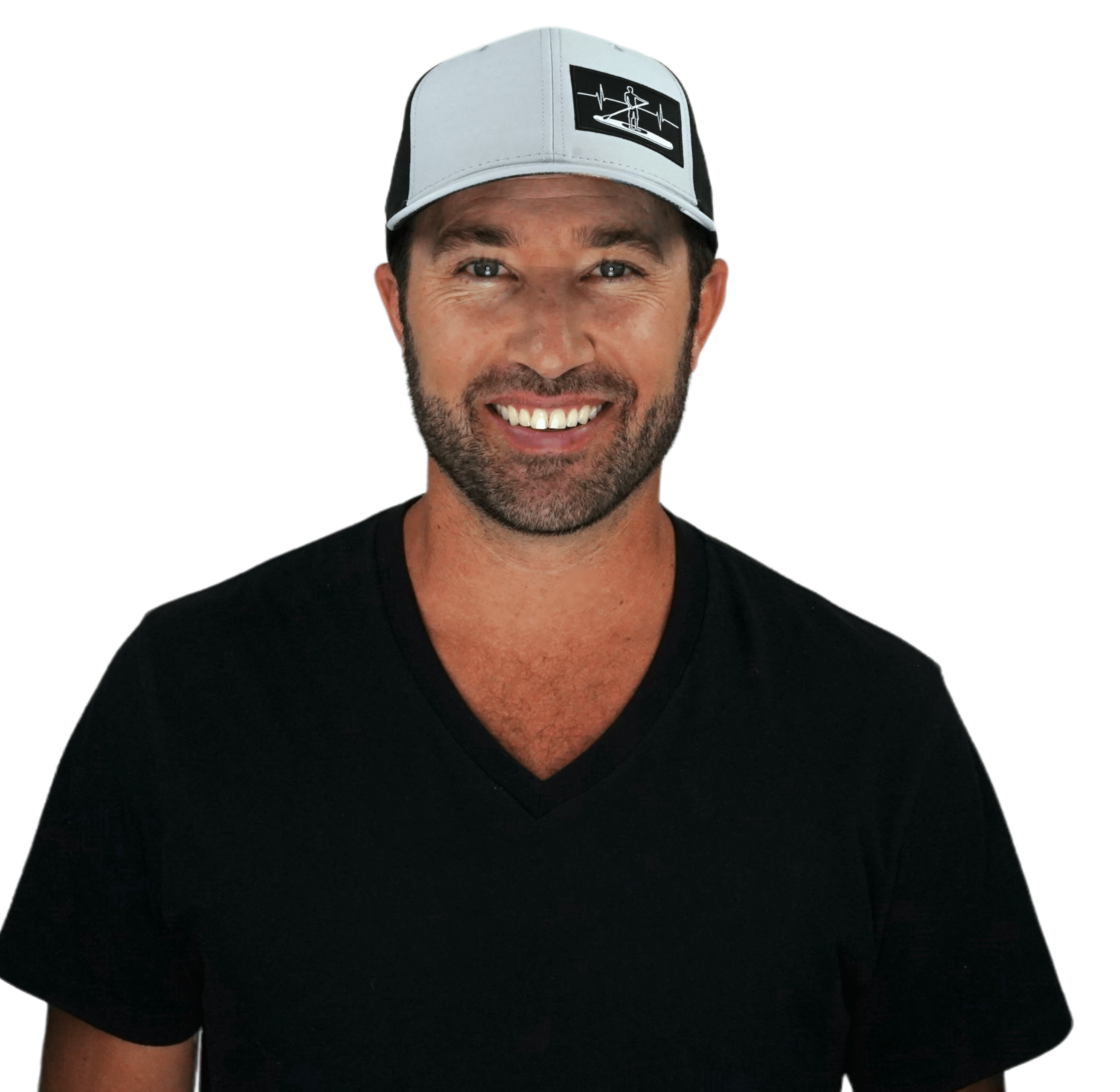 The Heartbeat Brand Paddle Board Hat - Baseball Hat Fit - Gray / Black - Laser Mesh — detail close-up