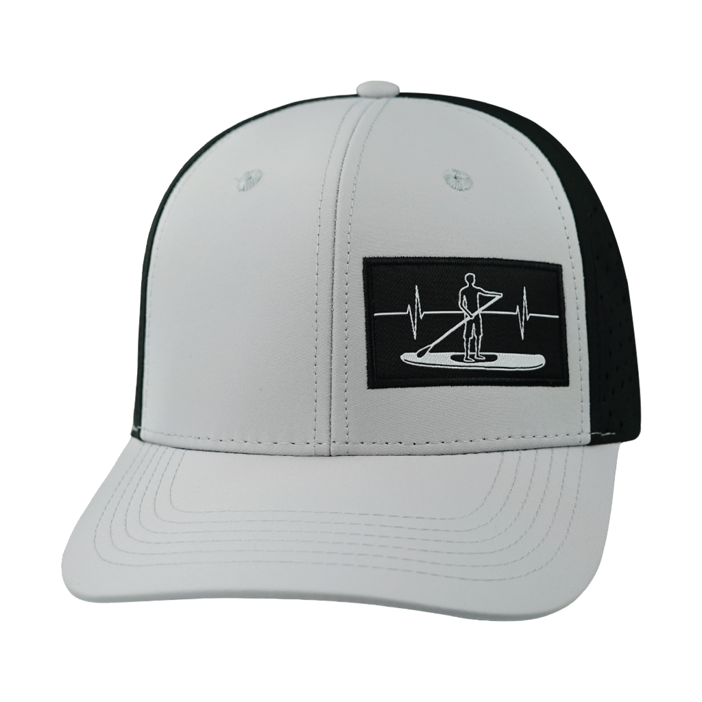 The Heartbeat Brand Paddle Board Hat - Baseball Hat Fit - Gray / Black - Laser Mesh — back view