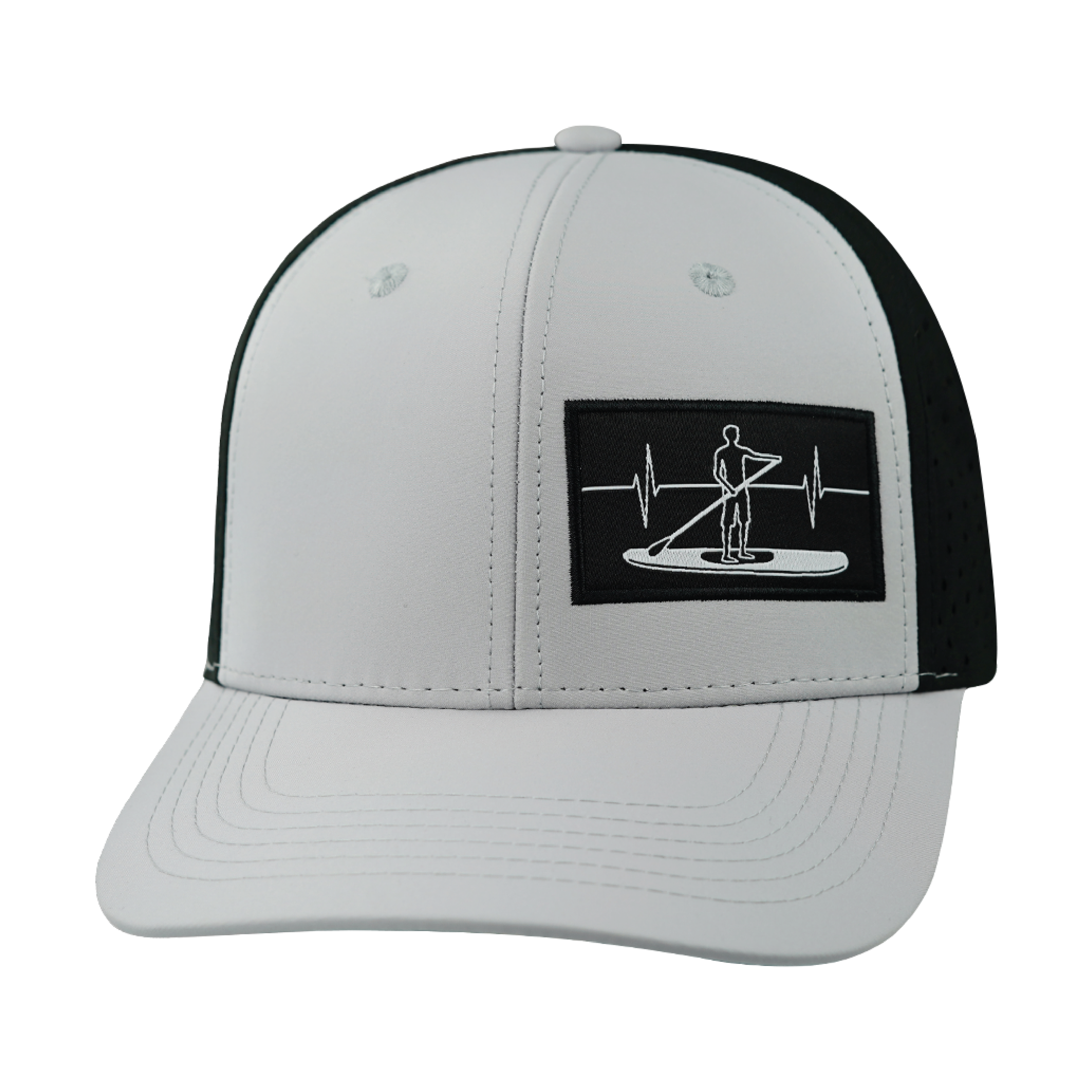 The Heartbeat Brand Paddle Board Hat - Baseball Hat Fit - Gray / Black - Laser Mesh — back view