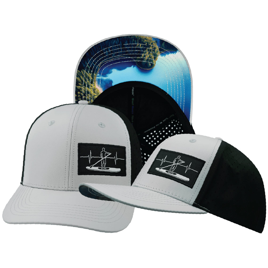 The Heartbeat Brand Paddle Board Hat - Baseball Hat Fit - Gray / Black - Laser Mesh — main product shot