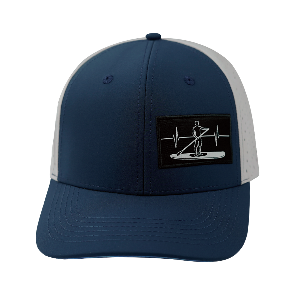 The Heartbeat Brand Paddle Board Hat - Baseball Hat Fit - Navy / Gray - Laser Mesh — back view