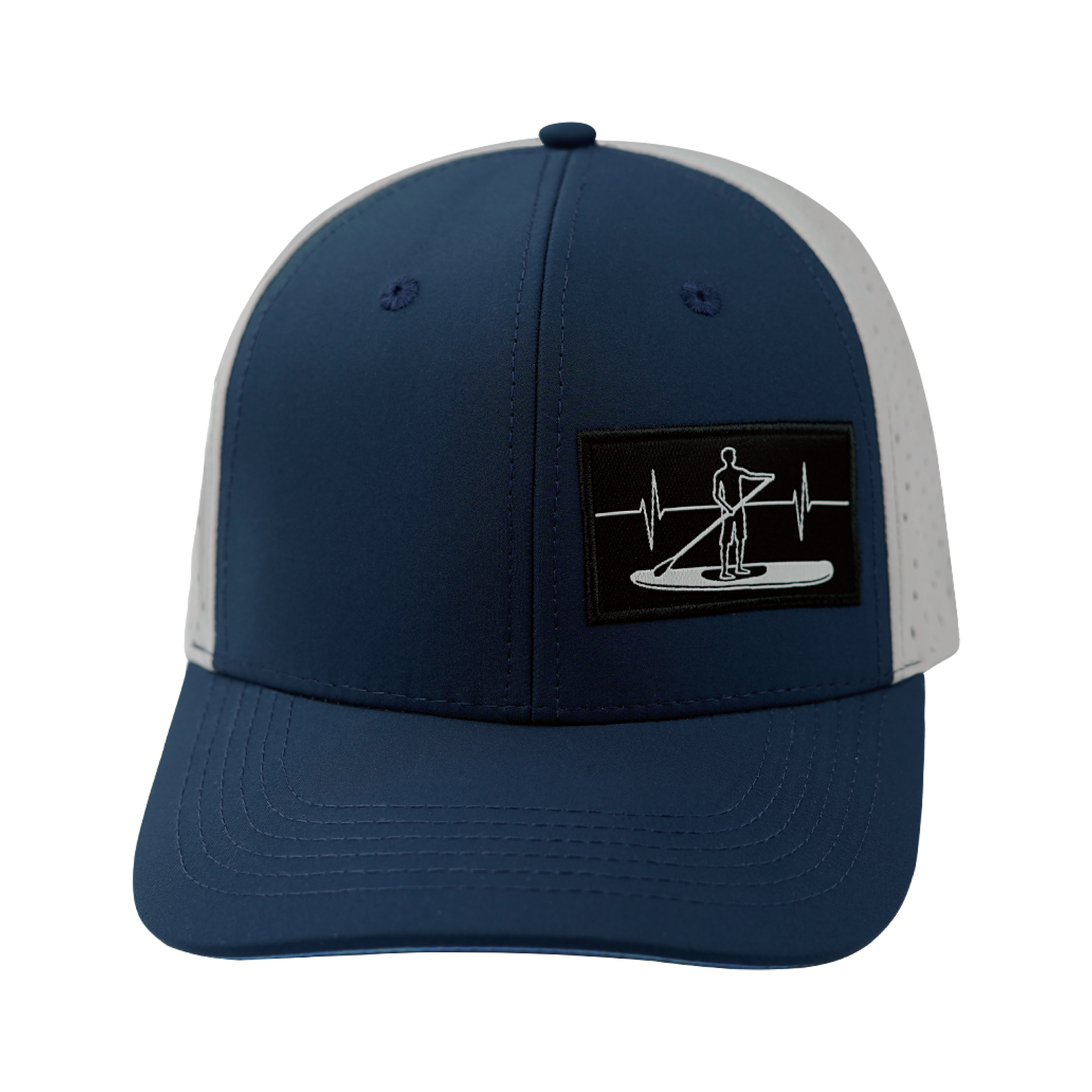 The Heartbeat Brand Paddle Board Hat - Baseball Hat Fit - Navy / Gray - Laser Mesh — back view