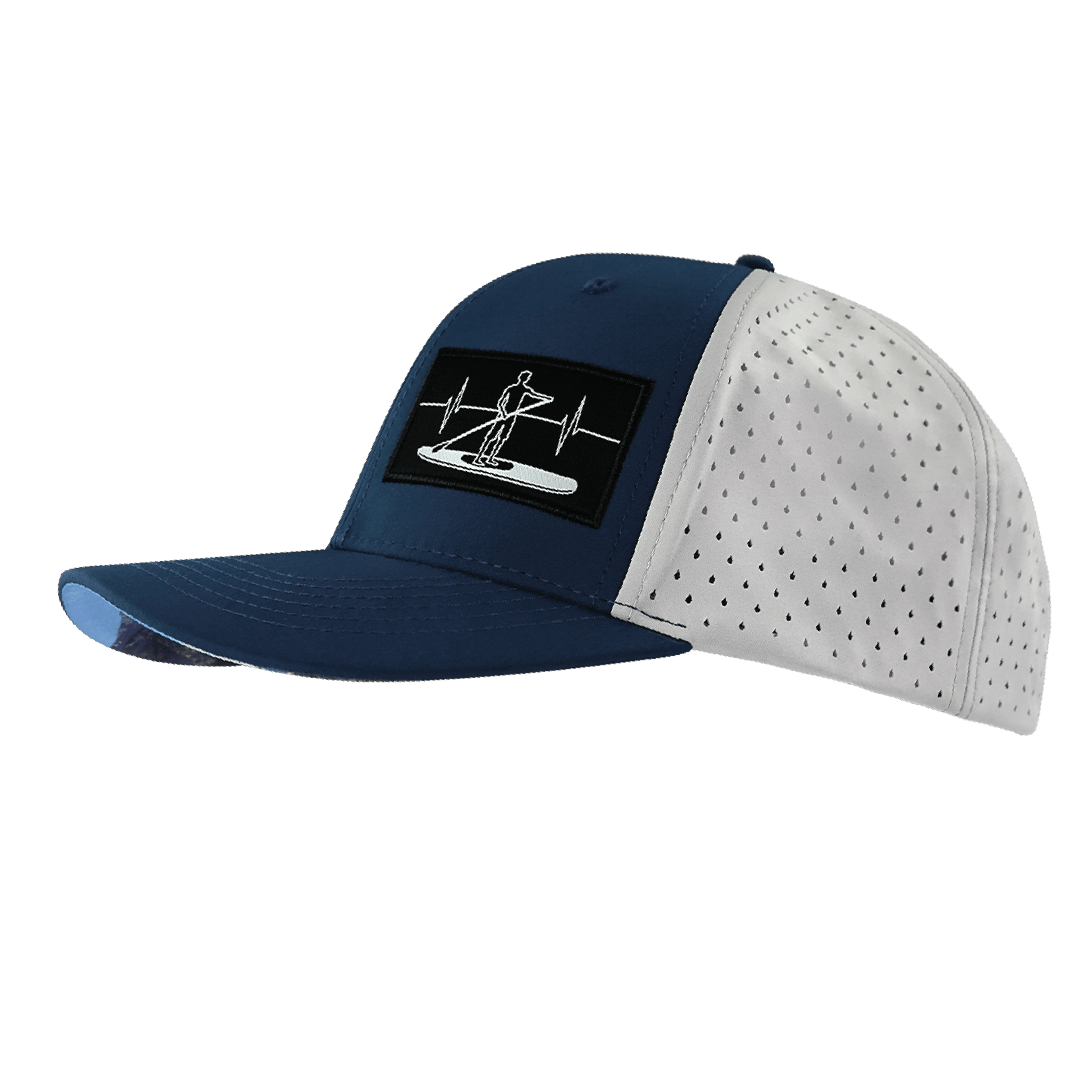 The Heartbeat Brand Paddle Board Hat - Baseball Hat Fit - Navy / Gray - Laser Mesh — side view
