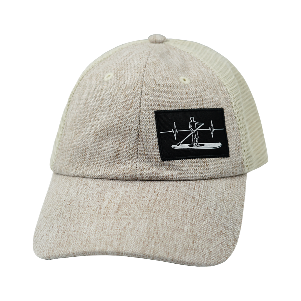 The Heartbeat Brand Paddle Board Hat - Dad Hat - Sand Hemp / Sand - Soft Trucker Mesh — back view