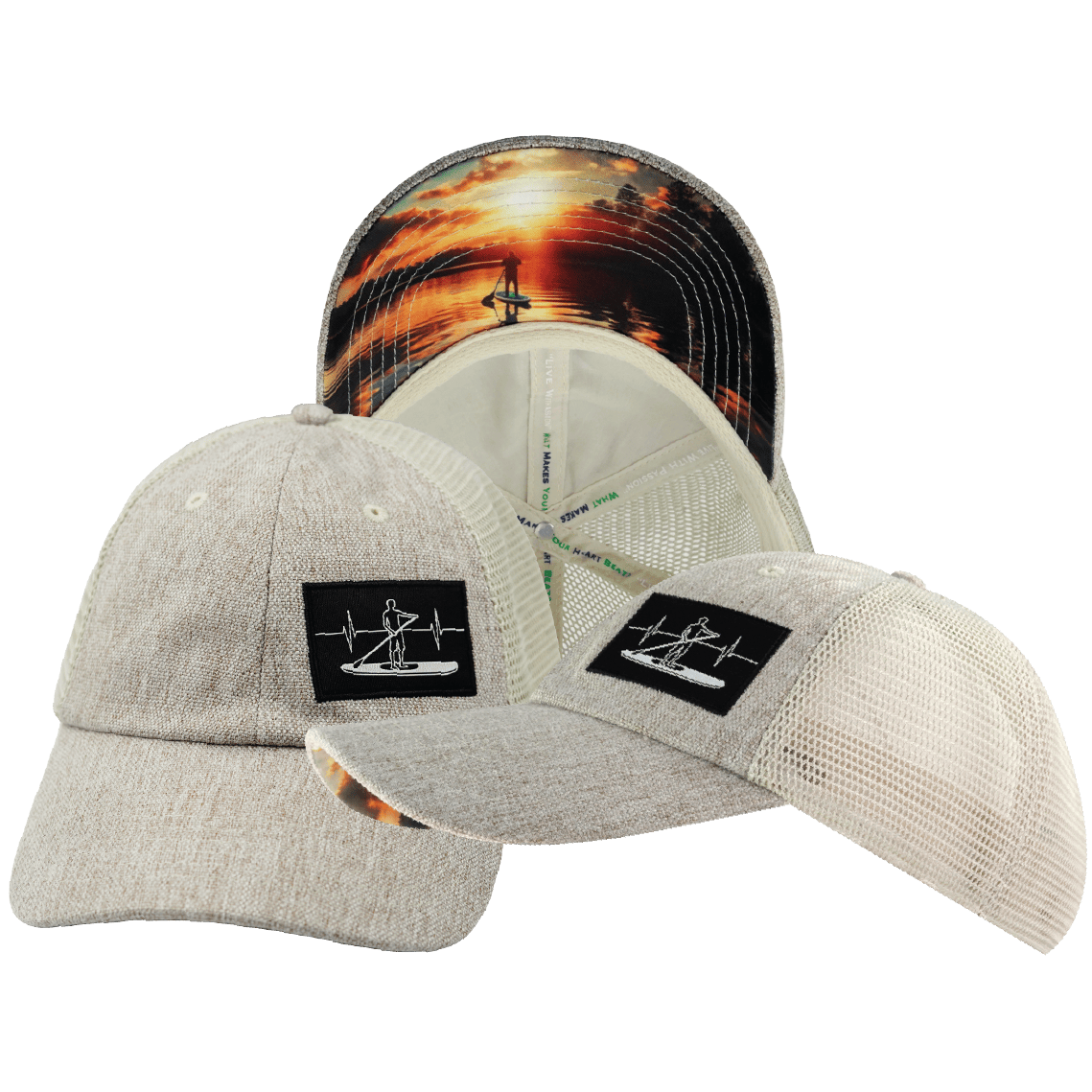 The Heartbeat Brand Paddle Board Hat - Dad Hat - Sand Hemp / Sand - Soft Trucker Mesh — main product shot