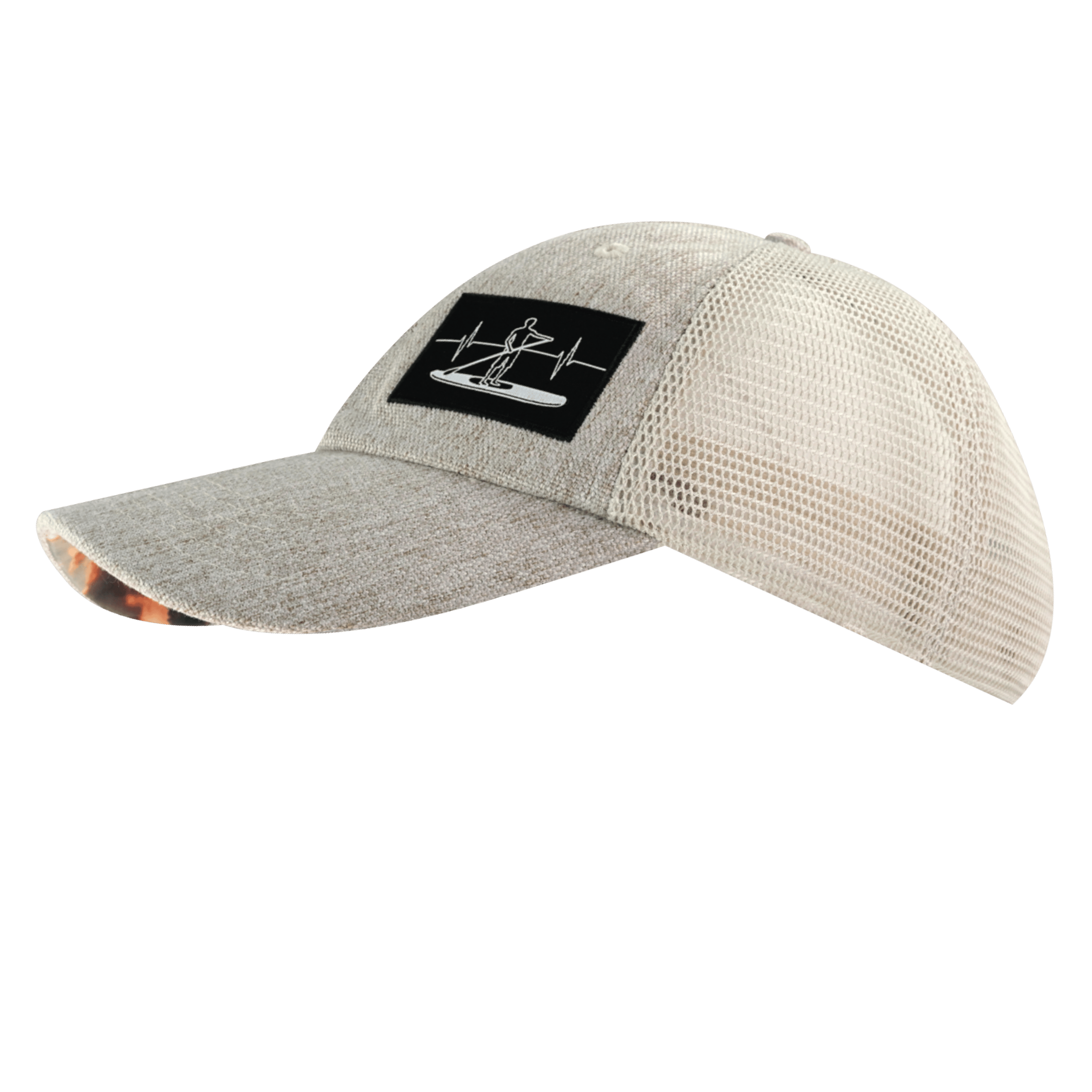 The Heartbeat Brand Paddle Board Hat - Dad Hat - Sand Hemp / Sand - Soft Trucker Mesh — side view