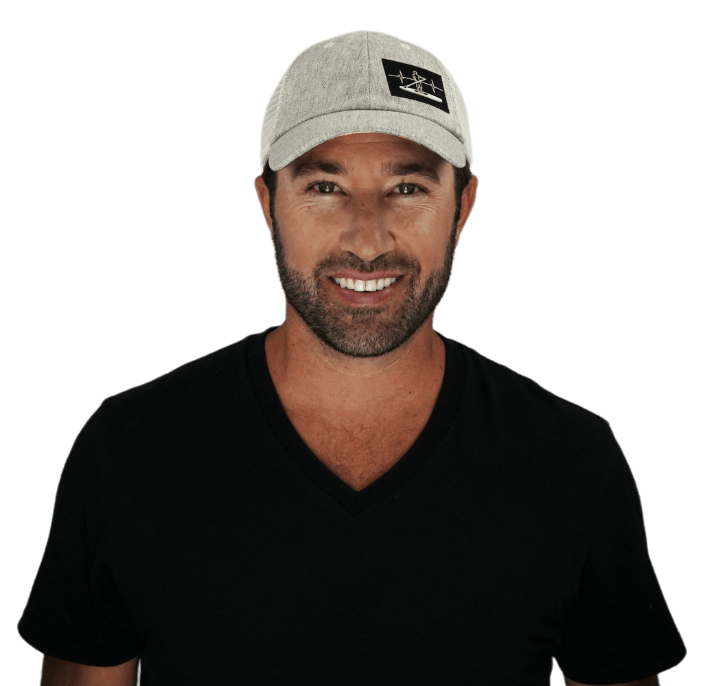 The Heartbeat Brand Paddle Board Hat - Dad Hat - Sand Hemp / Sand - Soft Trucker Mesh — detail close-up