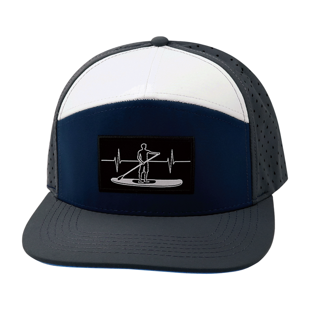 The Heartbeat Brand Paddle Board Hat - Flat Bill - Charcoal / Navy / White - Laser Mesh — back view