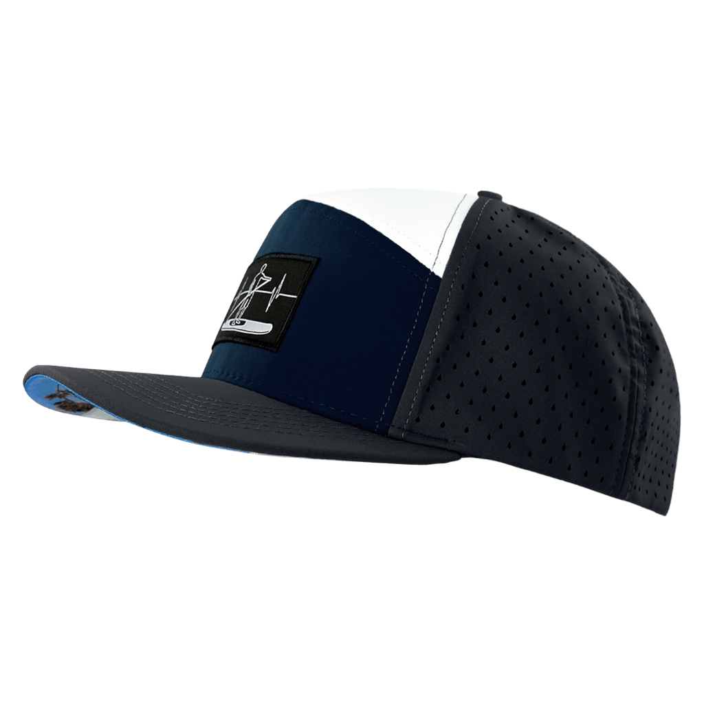 The Heartbeat Brand Paddle Board Hat - Flat Bill - Charcoal / Navy / White - Laser Mesh — side view