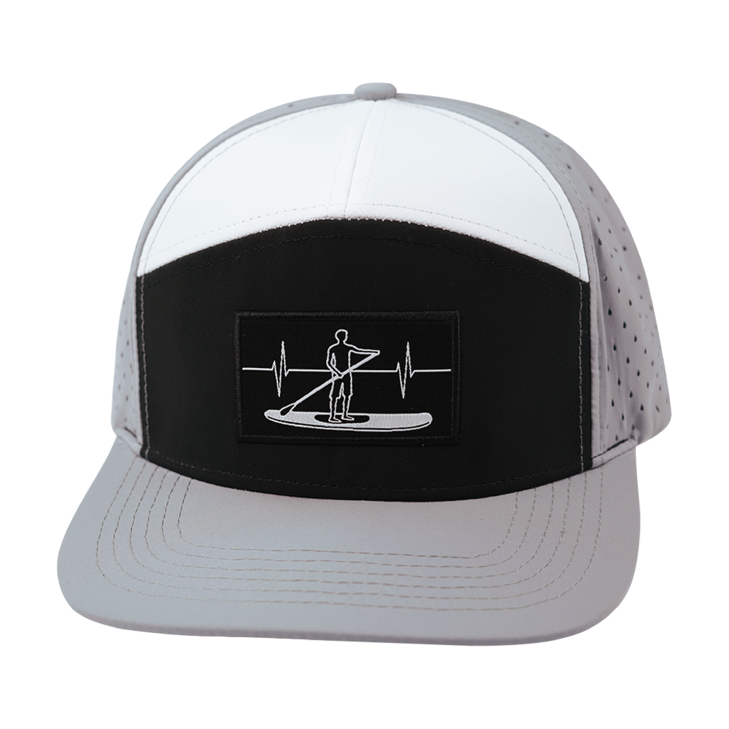 The Heartbeat Brand Paddle Board Hat - Flat Bill - Gray / Black / White - Laser Mesh — back view