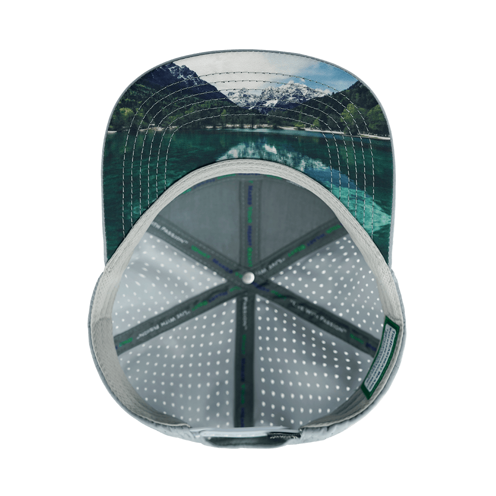 The Heartbeat Brand Paddle Board Hat - Flat Bill - Gray / Black / White - Laser Mesh — alternative angle
