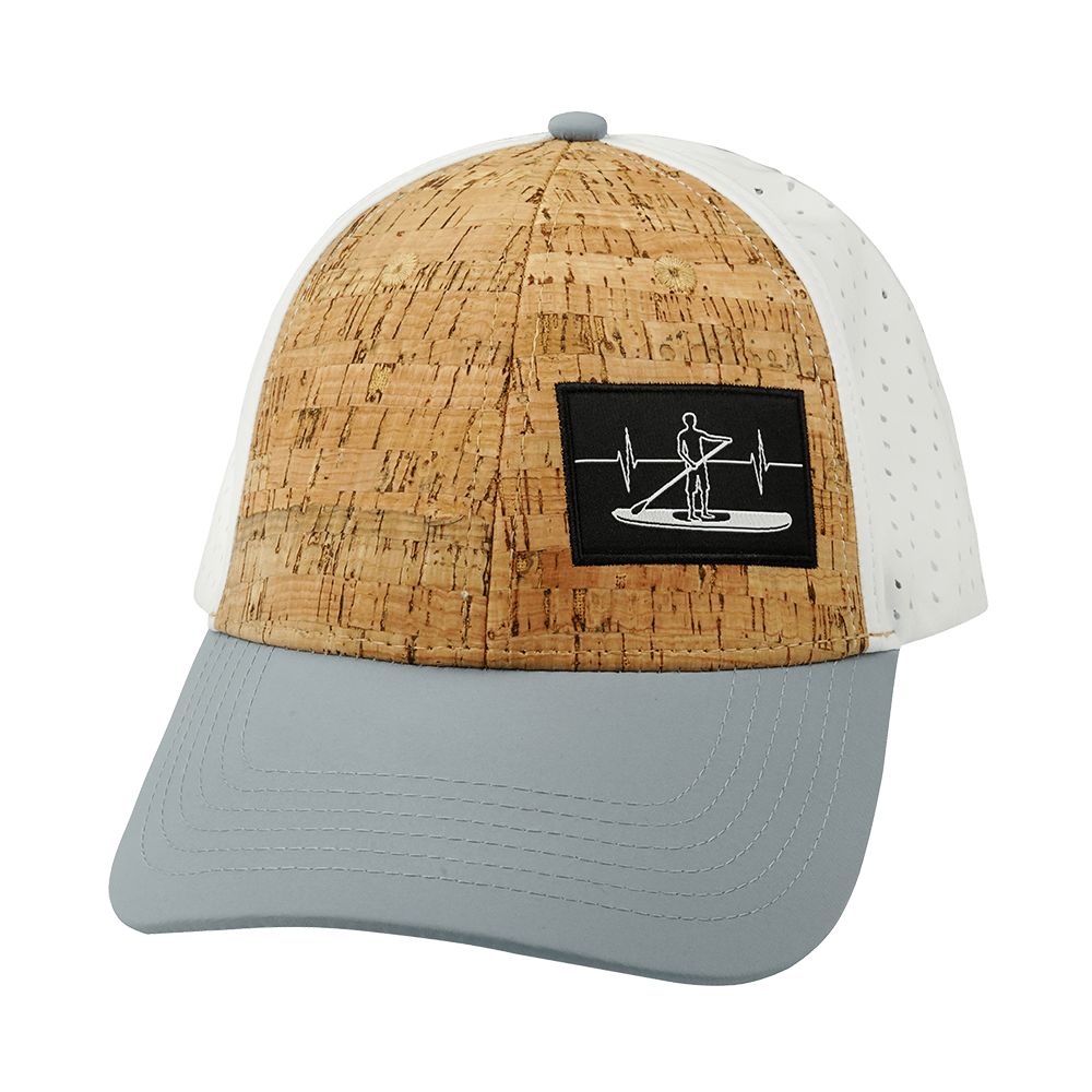 The Heartbeat Brand Paddle Board Hat - Low Profile - Ponytail - Cork - Gray / White - Laser Mesh — side view
