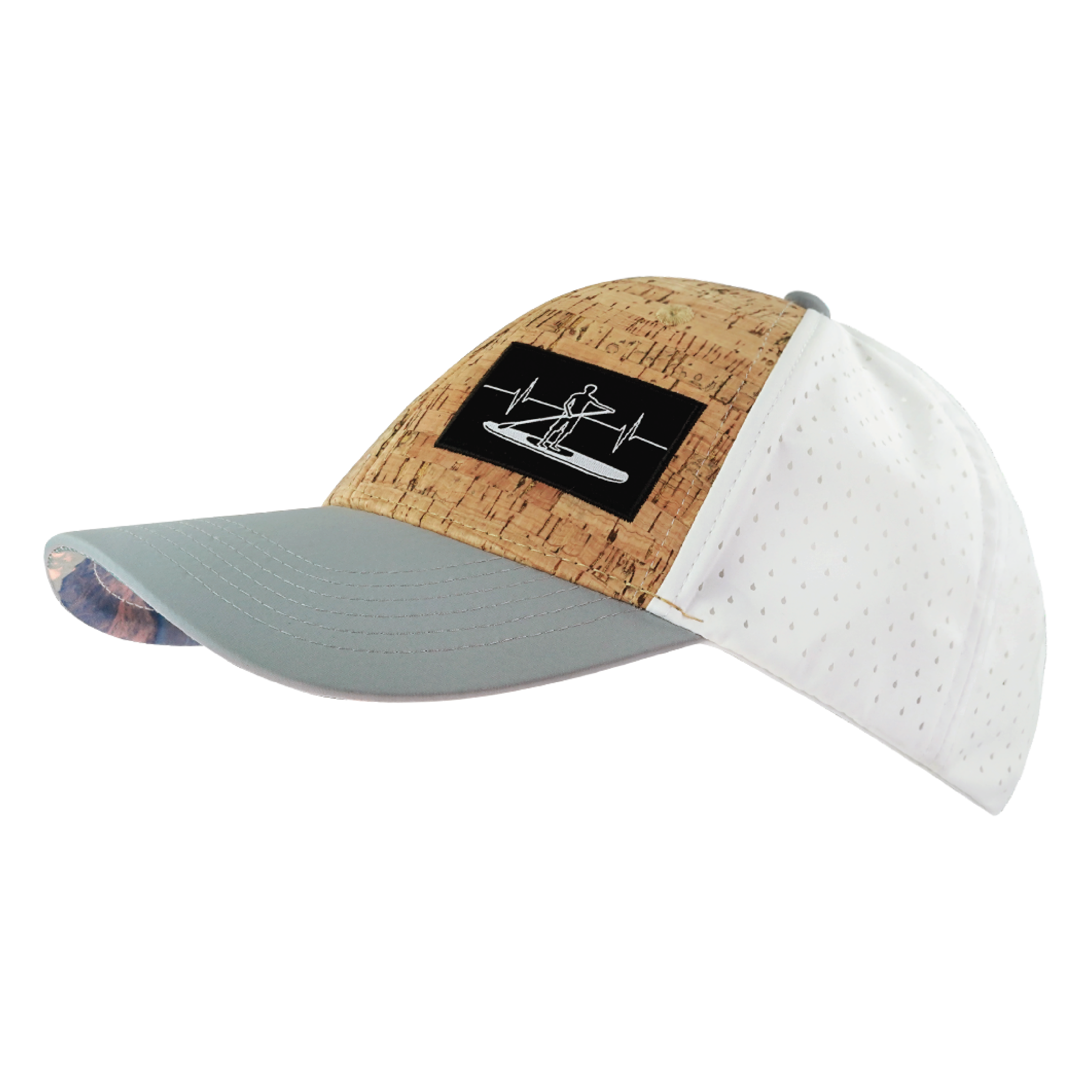 The Heartbeat Brand Paddle Board Hat - Low Profile - Ponytail - Cork - Gray / White - Laser Mesh — lifestyle context
