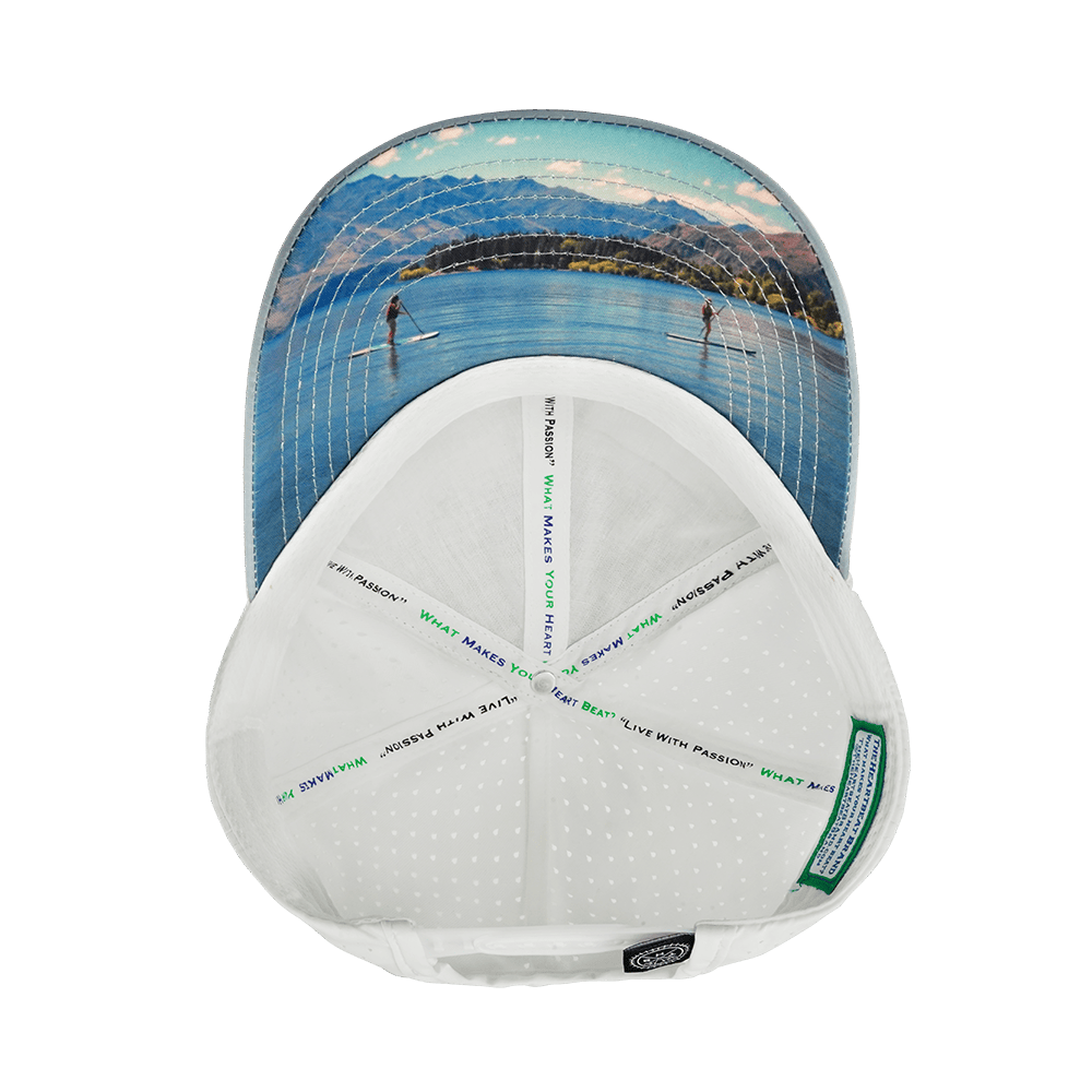 The Heartbeat Brand Paddle Board Hat - Low Profile - Ponytail - Cork - Gray / White - Laser Mesh — back view