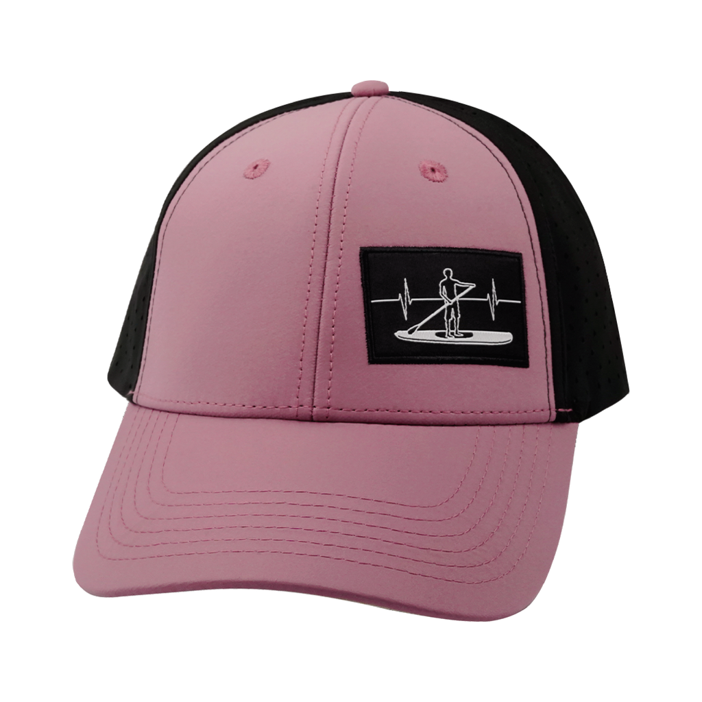 The Heartbeat Brand Paddle Board Hat - Low Profile - Ponytail - Dusty Pink / Black - Laser Mesh — side view