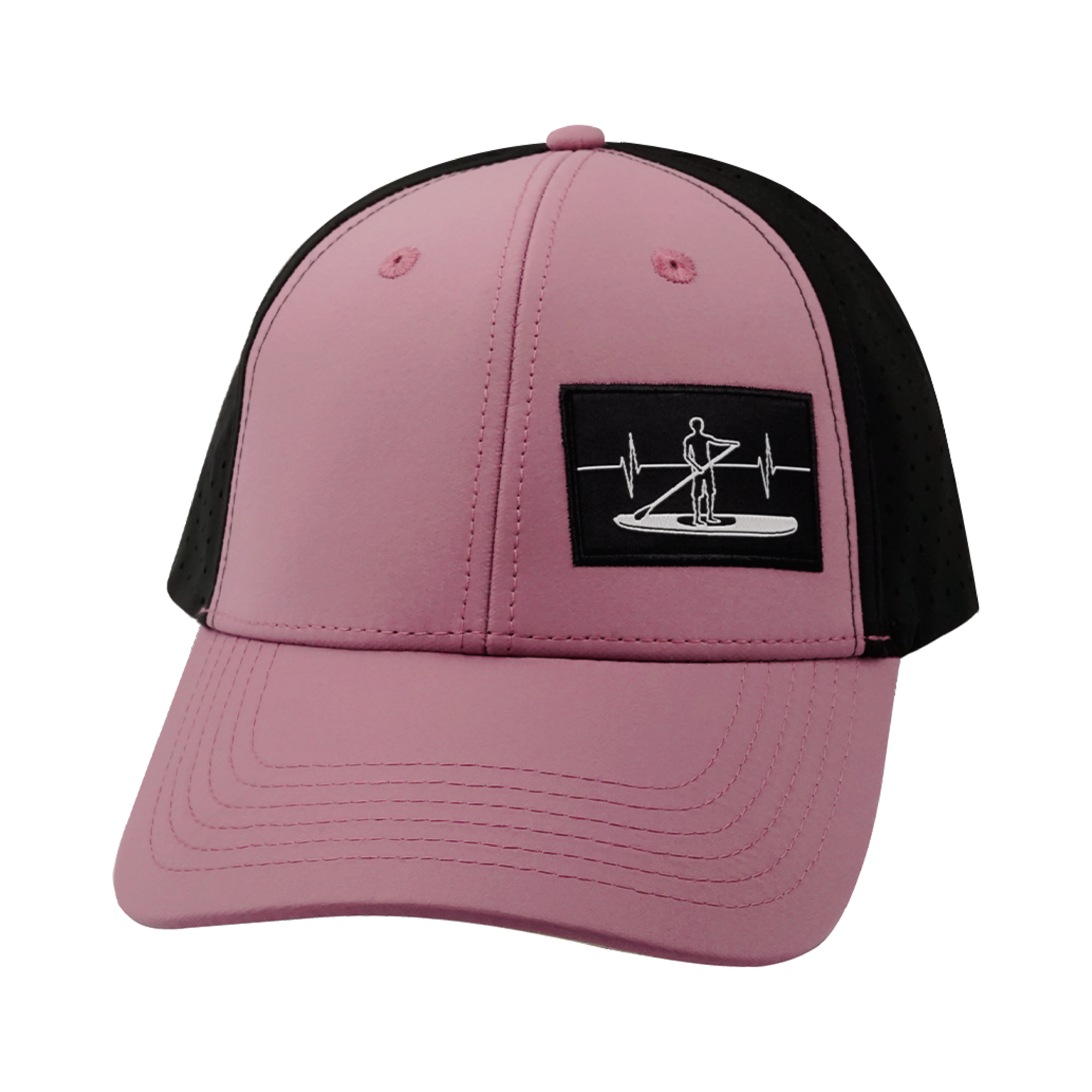 The Heartbeat Brand Paddle Board Hat - Low Profile - Ponytail - Dusty Pink / Black - Laser Mesh — side view