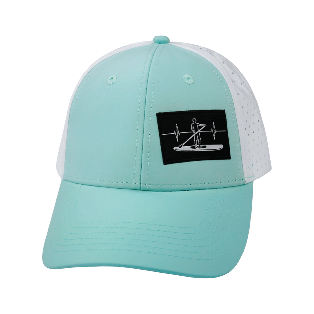 The Heartbeat Brand Paddle Board Hat - Low Profile - Ponytail - Mint / White - Laser Mesh — side view