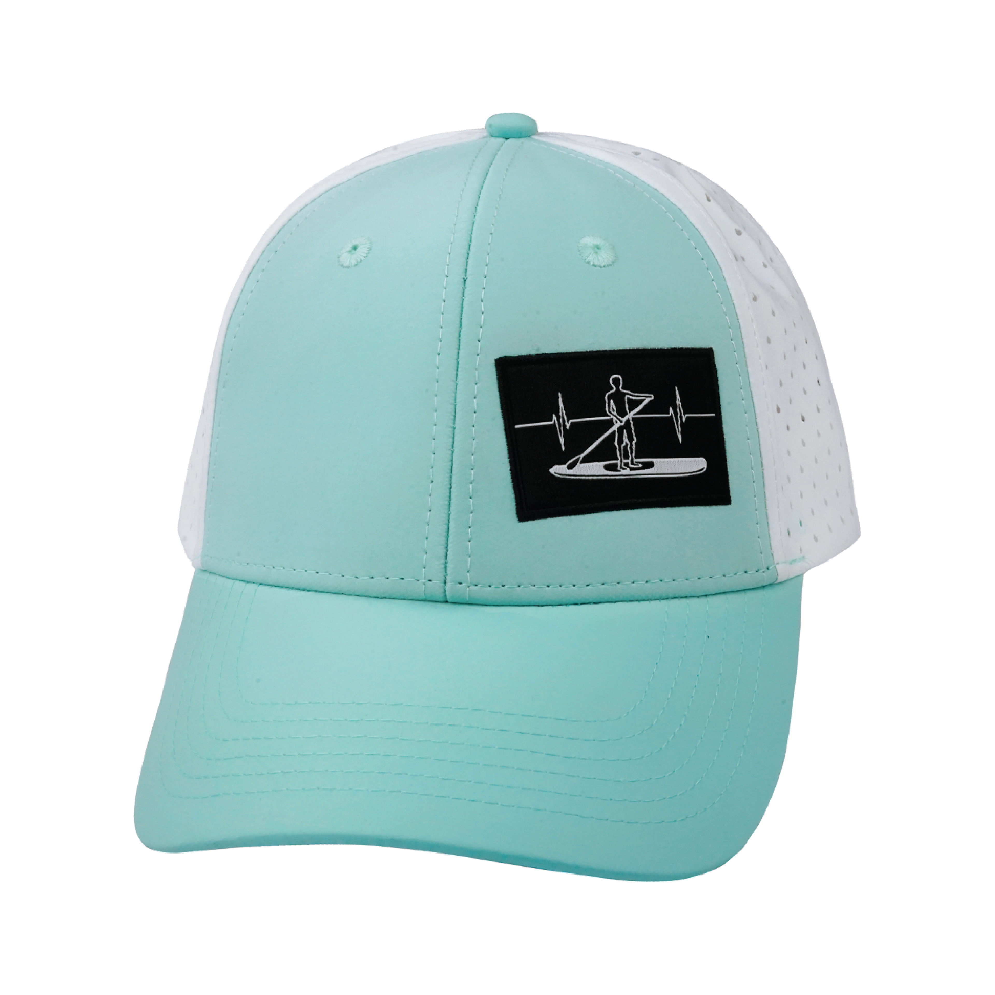 The Heartbeat Brand Paddle Board Hat - Low Profile - Ponytail - Mint / White - Laser Mesh — side view