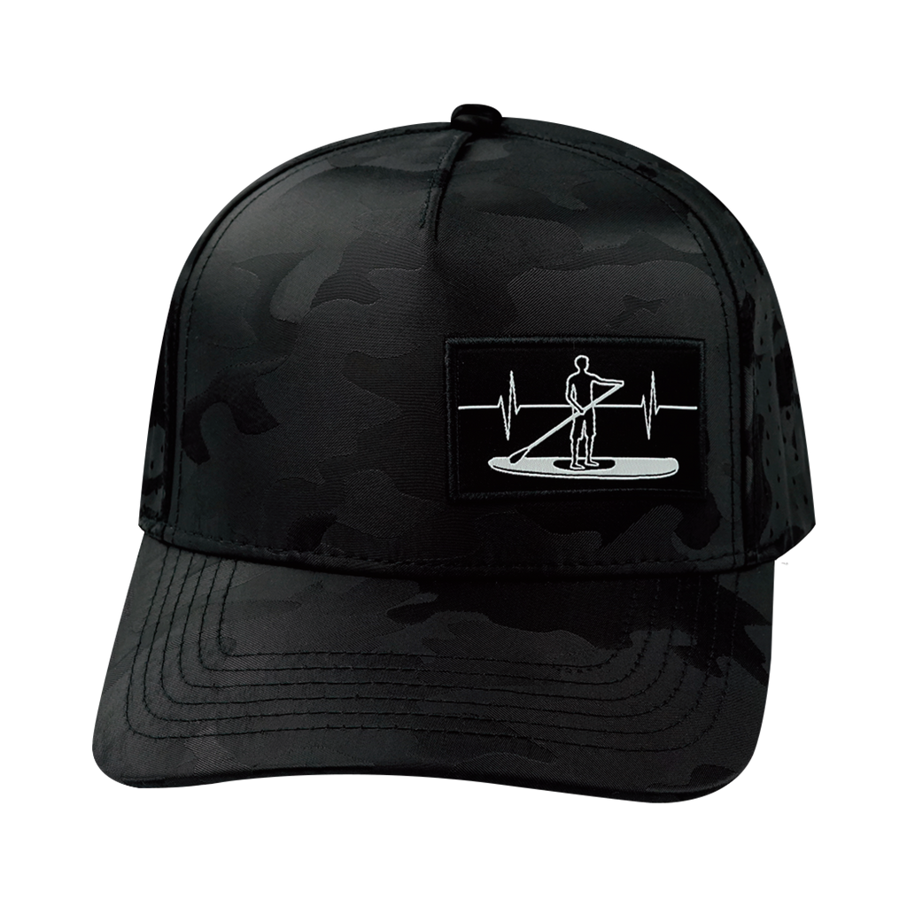 The Heartbeat Brand Paddle Board Hat - Trucker Hat - Black Camo - Laser Mesh — back view