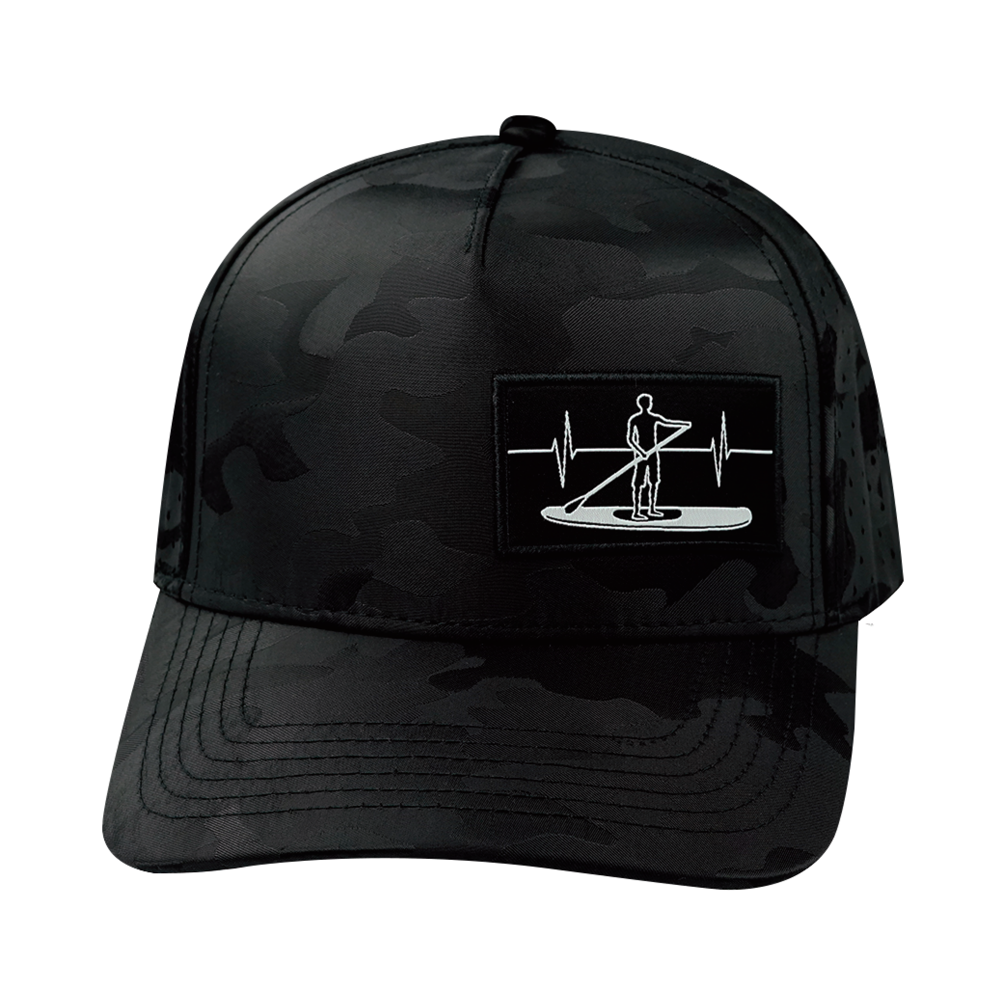 The Heartbeat Brand Paddle Board Hat - Trucker Hat - Black Camo - Laser Mesh — back view