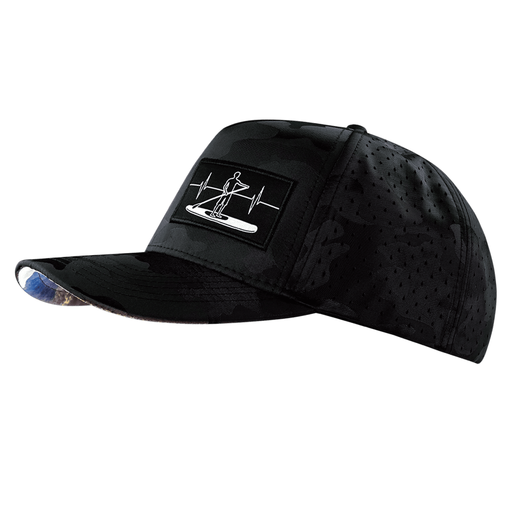 The Heartbeat Brand Paddle Board Hat - Trucker Hat - Black Camo - Laser Mesh — side view