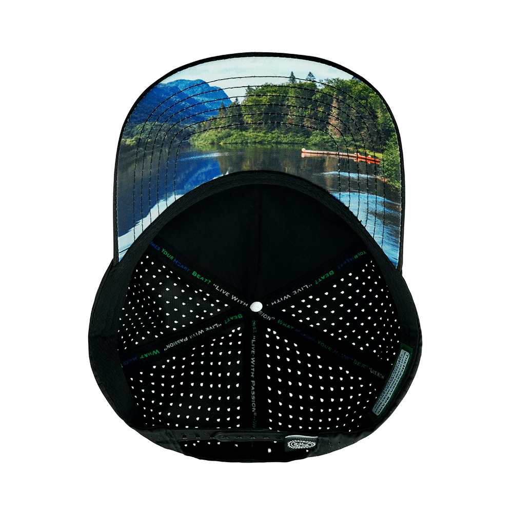 The Heartbeat Brand Paddle Board Hat - Trucker Hat - Black Camo - Laser Mesh — alternative angle