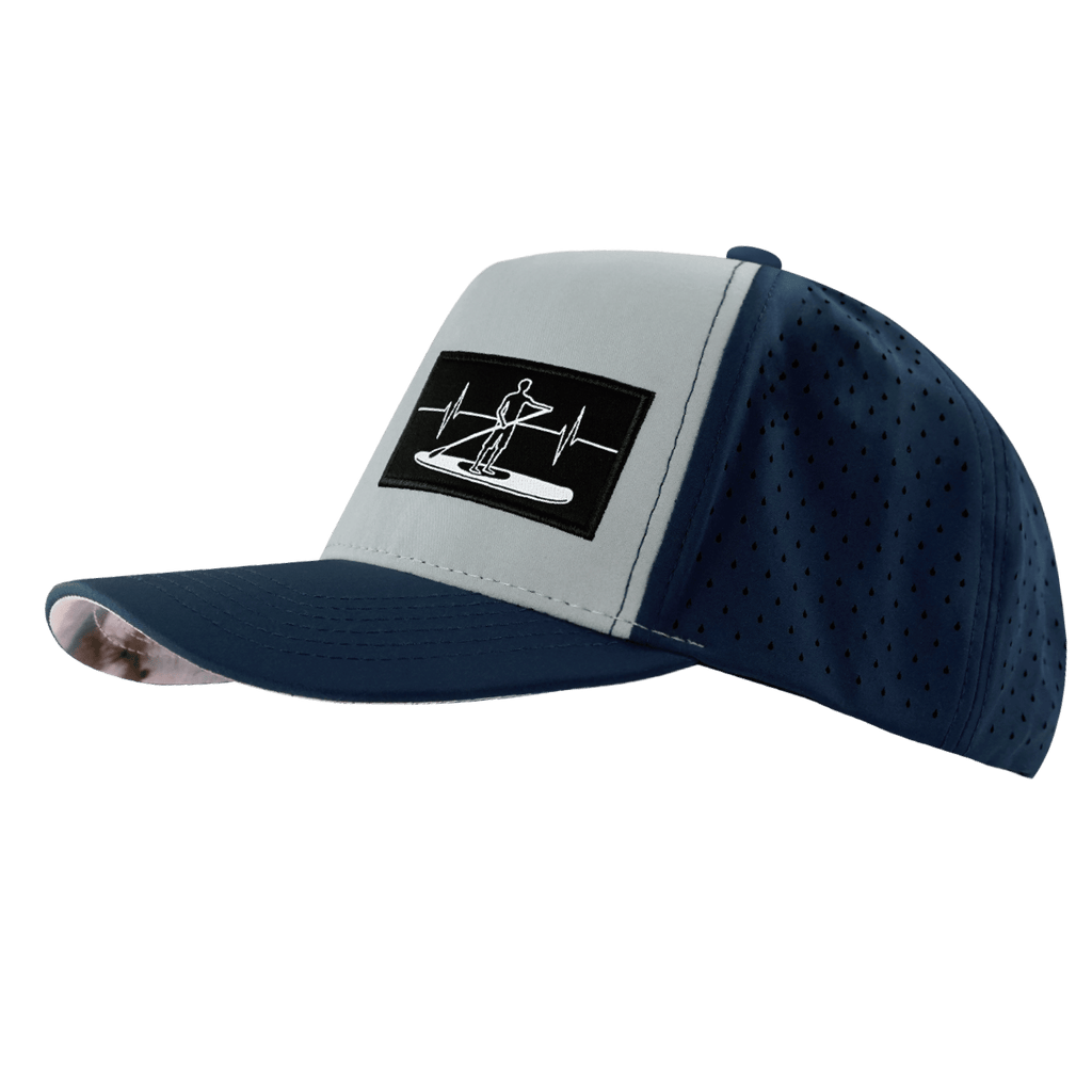 The Heartbeat Brand Paddle Board Hat - Trucker Hat - Dark Blue / Gray Blue - Laser Mesh — side view