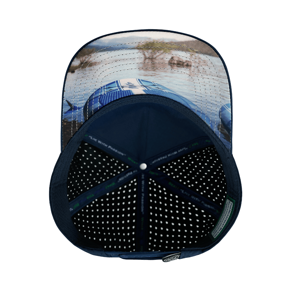The Heartbeat Brand Paddle Board Hat - Trucker Hat - Dark Blue / Gray Blue - Laser Mesh — alternative angle